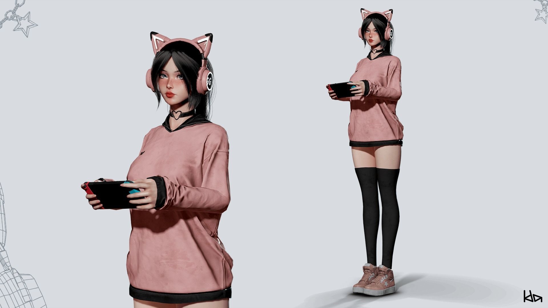Gamer Girl - Game Ready Low-poly 3D model_4