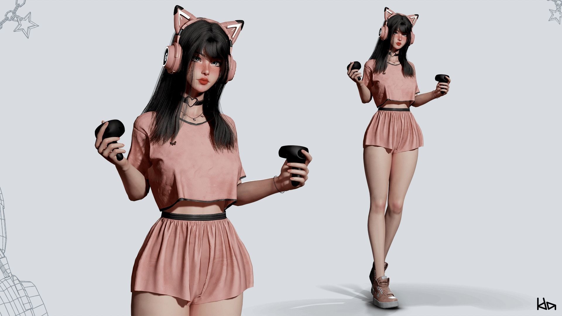 Gamer Girl - Game Ready Low-poly 3D model_3