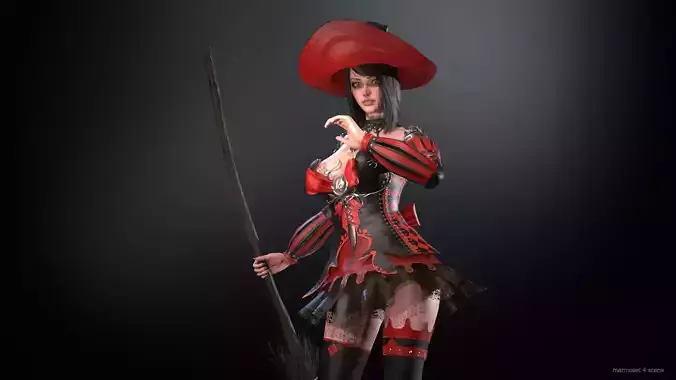Witch with broom Low-poly 3D model