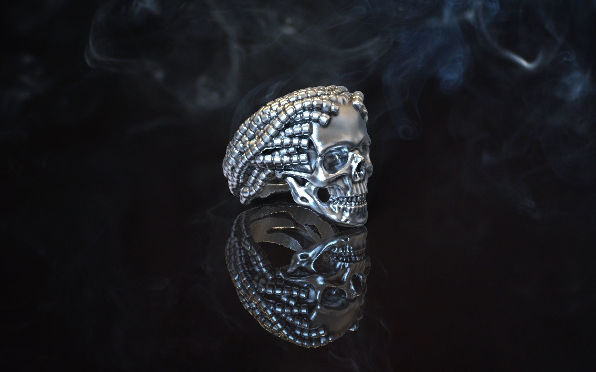 ring skull dreadlocks steampunk 3D print model_2