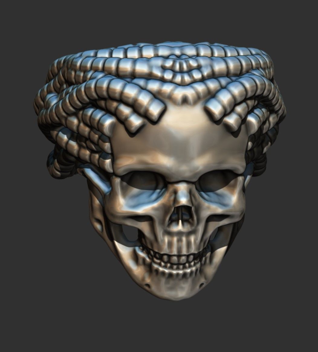 ring skull dreadlocks steampunk 3D print model_6