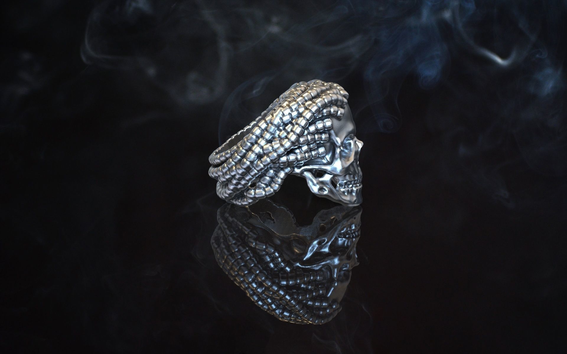 ring skull dreadlocks steampunk 3D print model_4