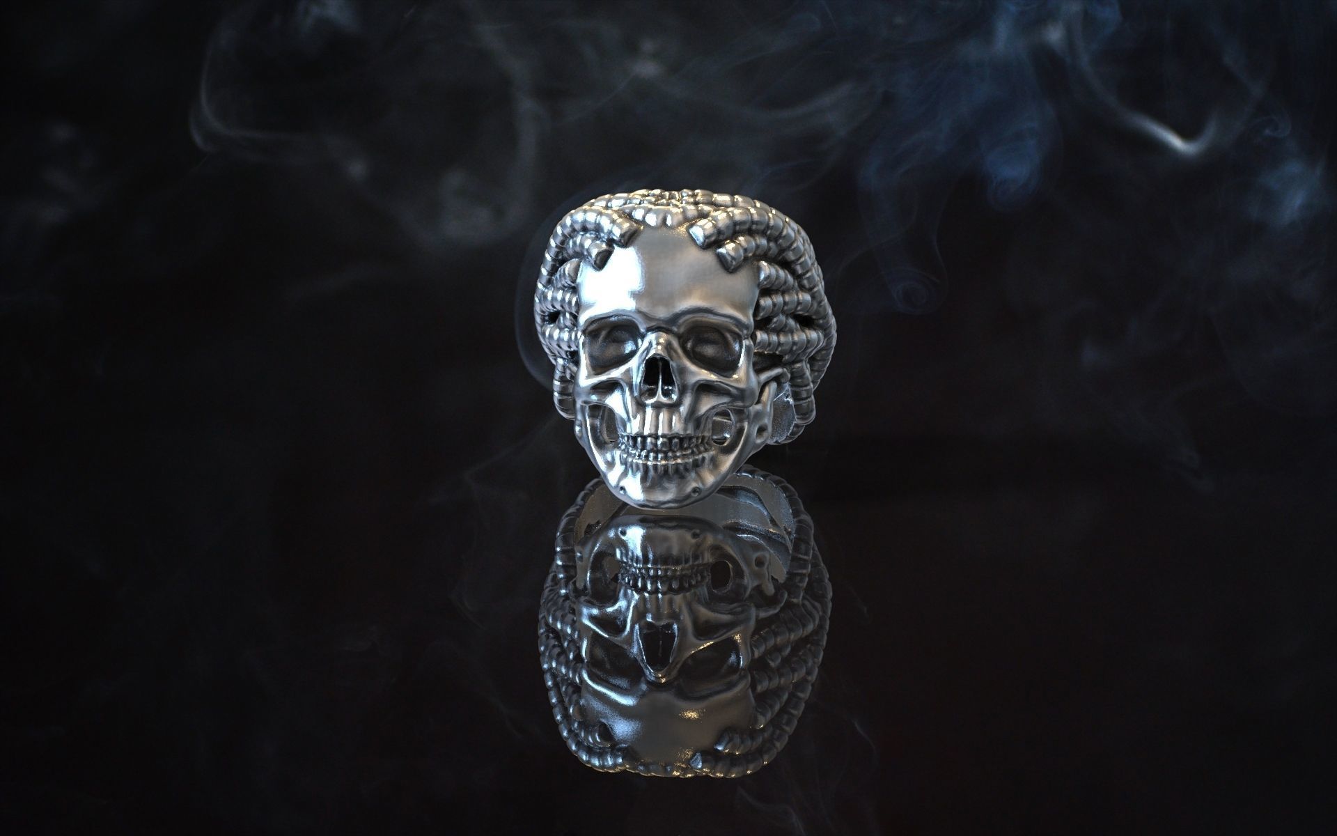ring skull dreadlocks steampunk 3D print model_9