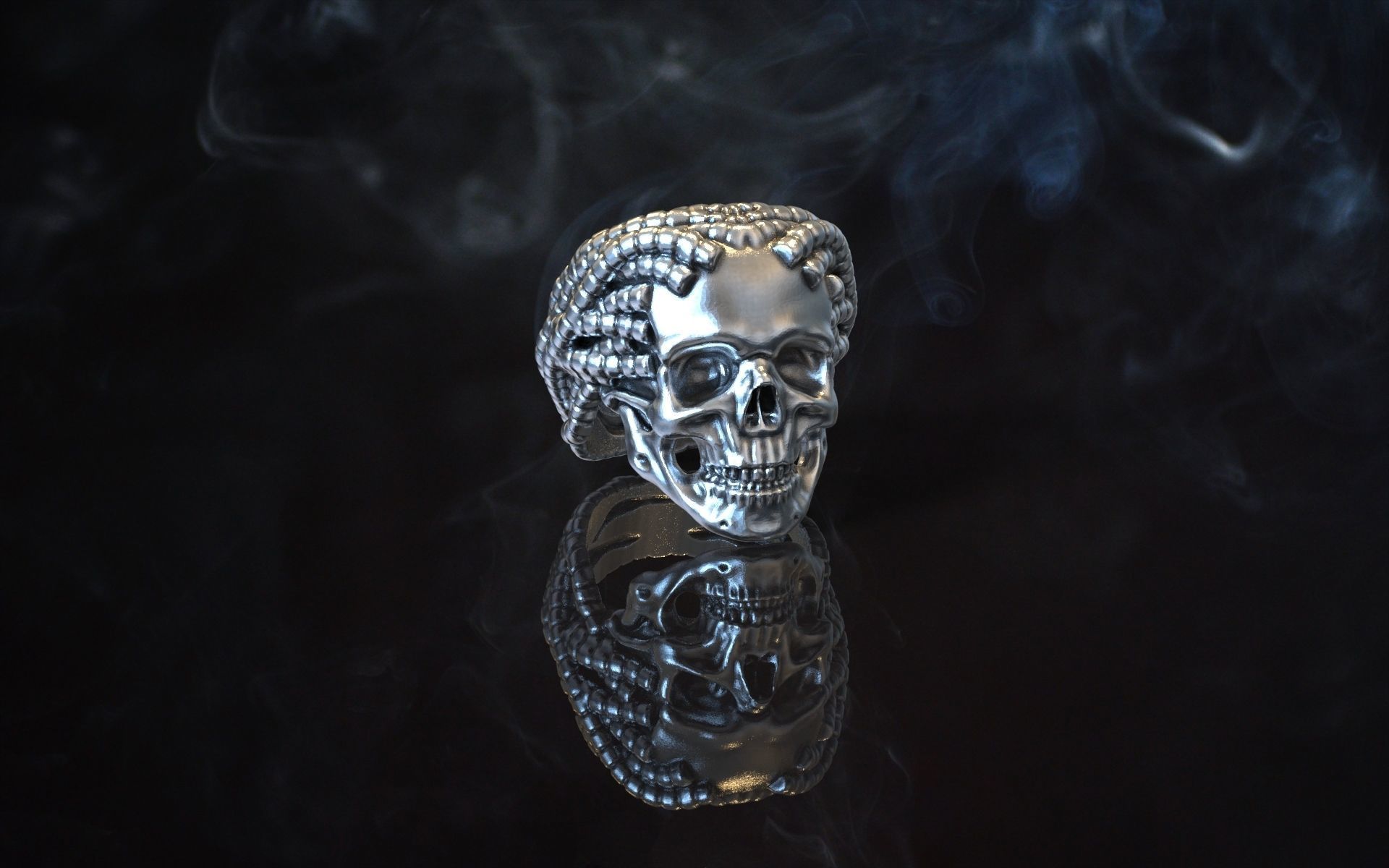 ring skull dreadlocks steampunk 3D print model_3