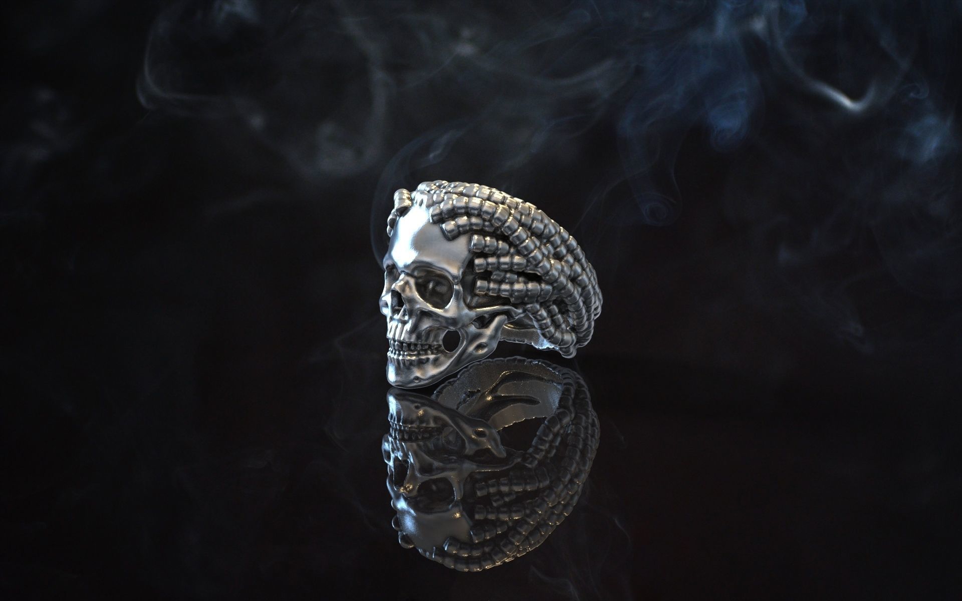 ring skull dreadlocks steampunk 3D print model_1