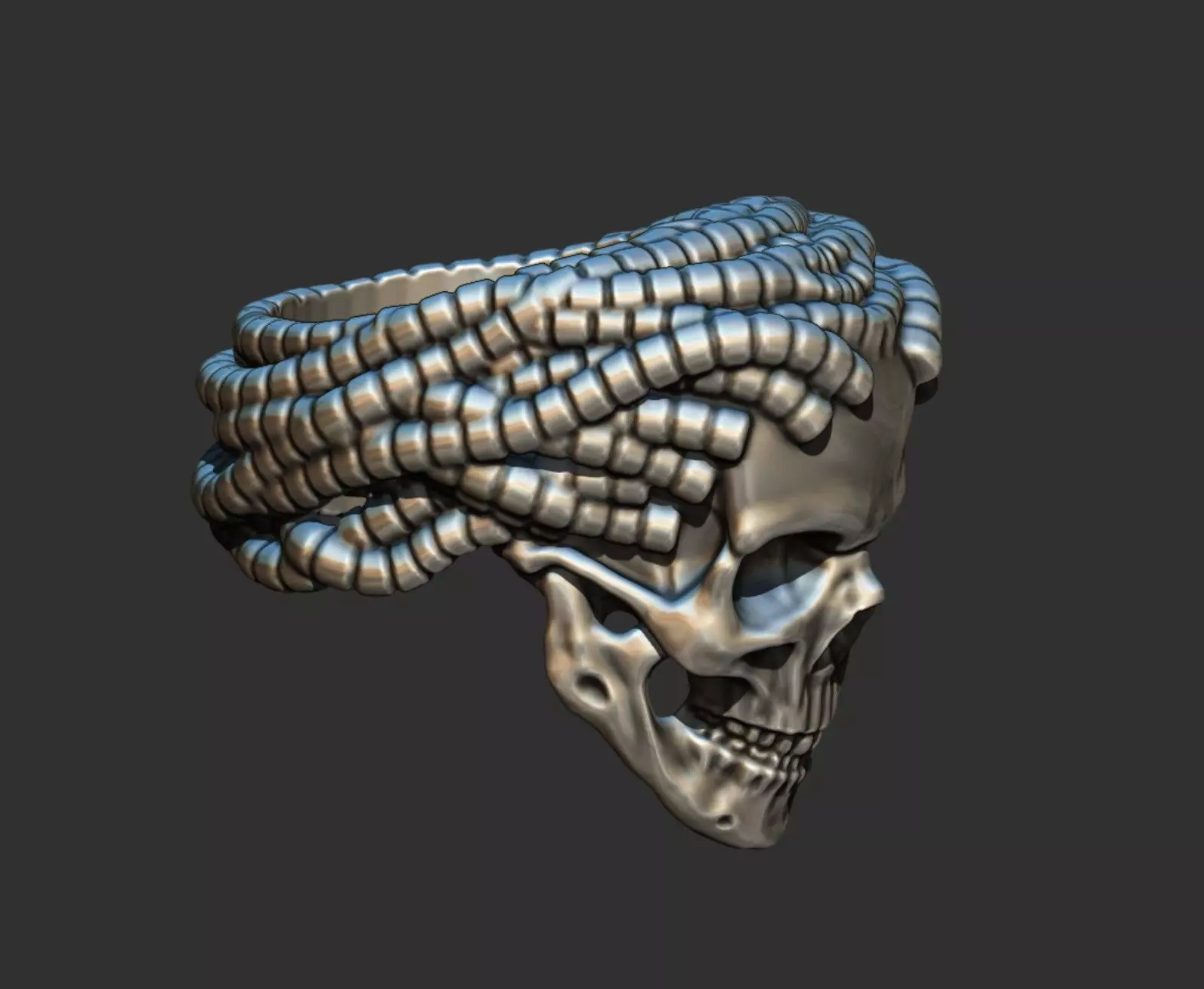ring skull dreadlocks steampunk 3D print model_0