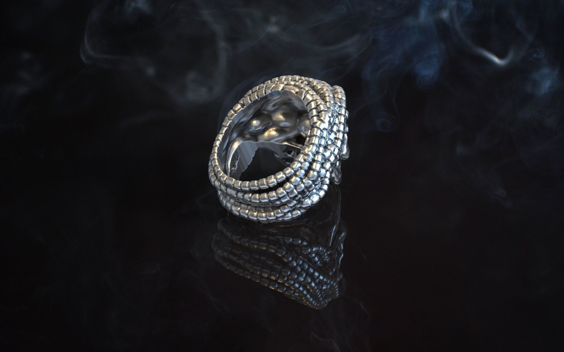 ring skull dreadlocks steampunk 3D print model_8