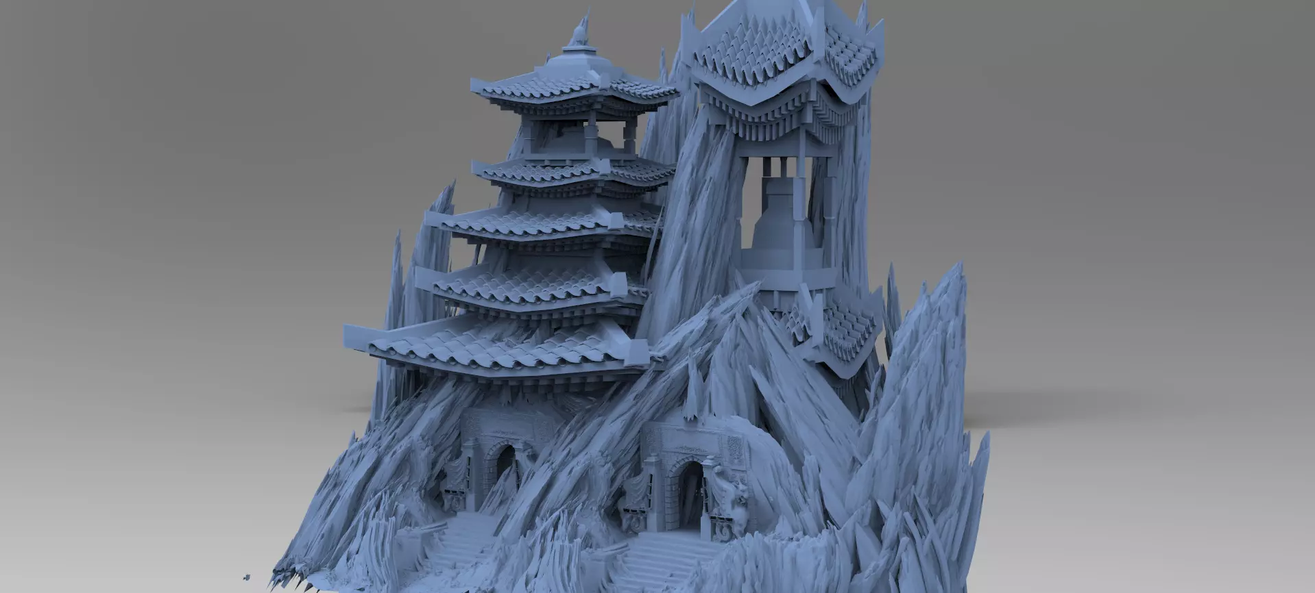 Castle Spiked Mountains Kitbash  3D model_0