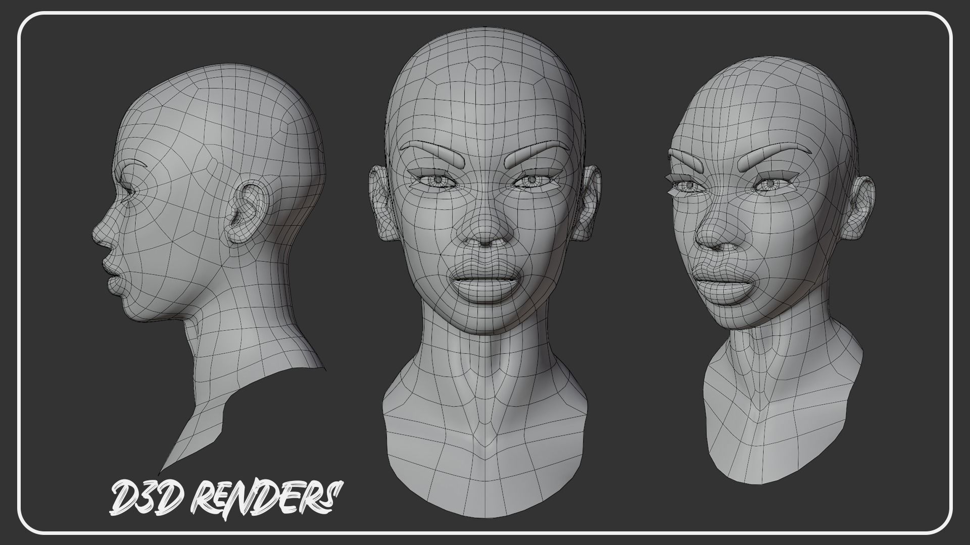 Low Poly Female Head Bust 3D model_1