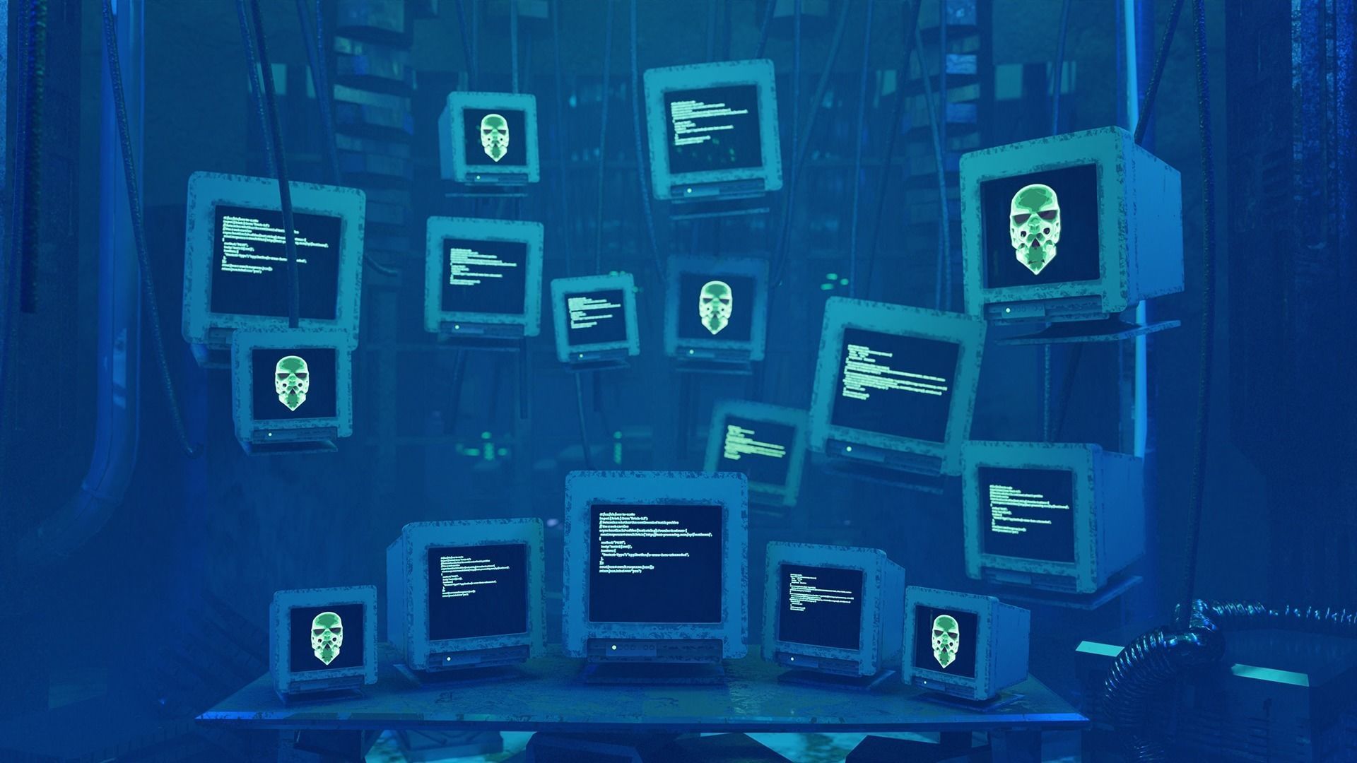 3d lowpoly Cyberpunk style dystopic computer room Low-poly 3D model_3