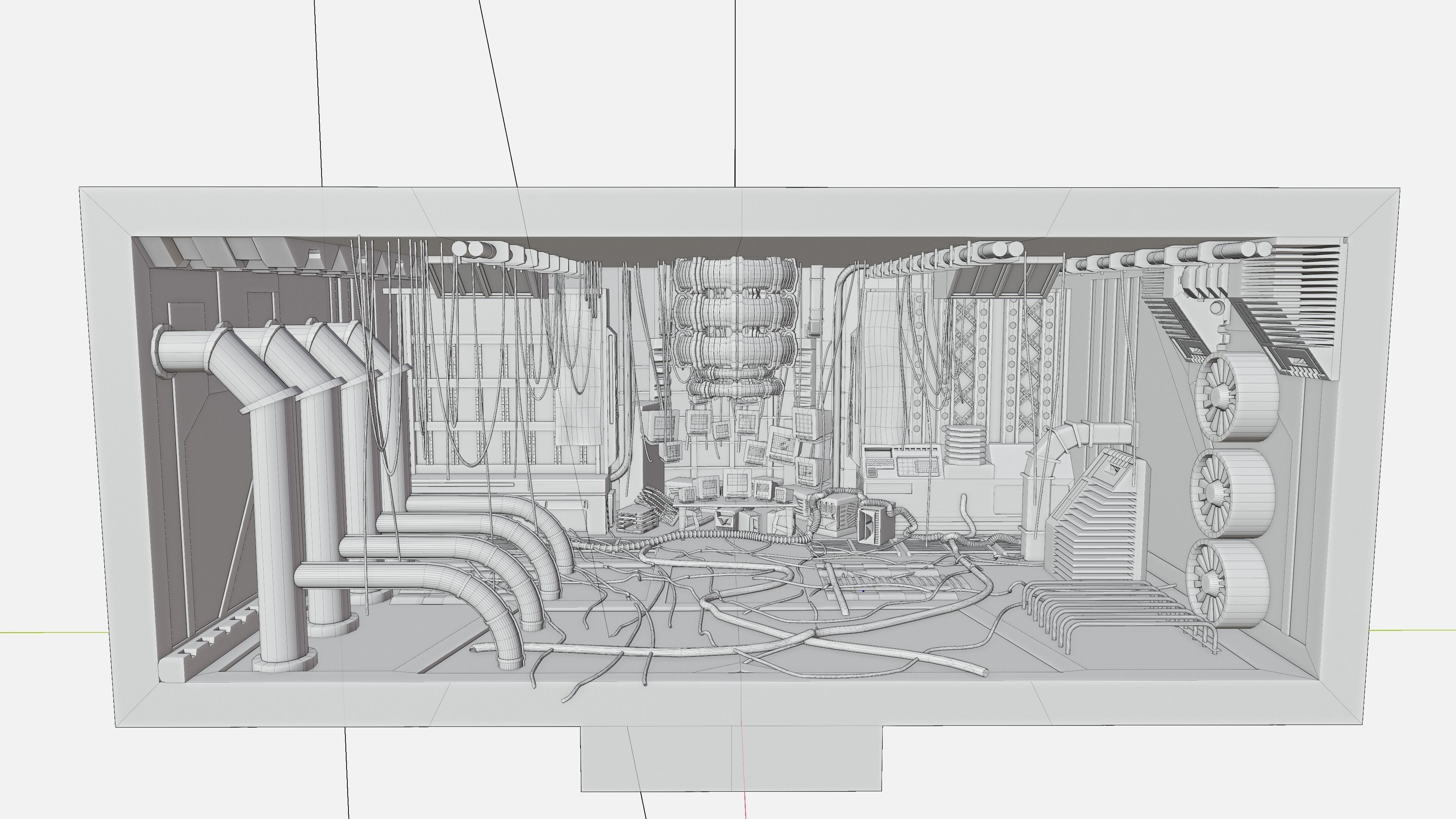 3d lowpoly Cyberpunk style dystopic computer room Low-poly 3D model_27