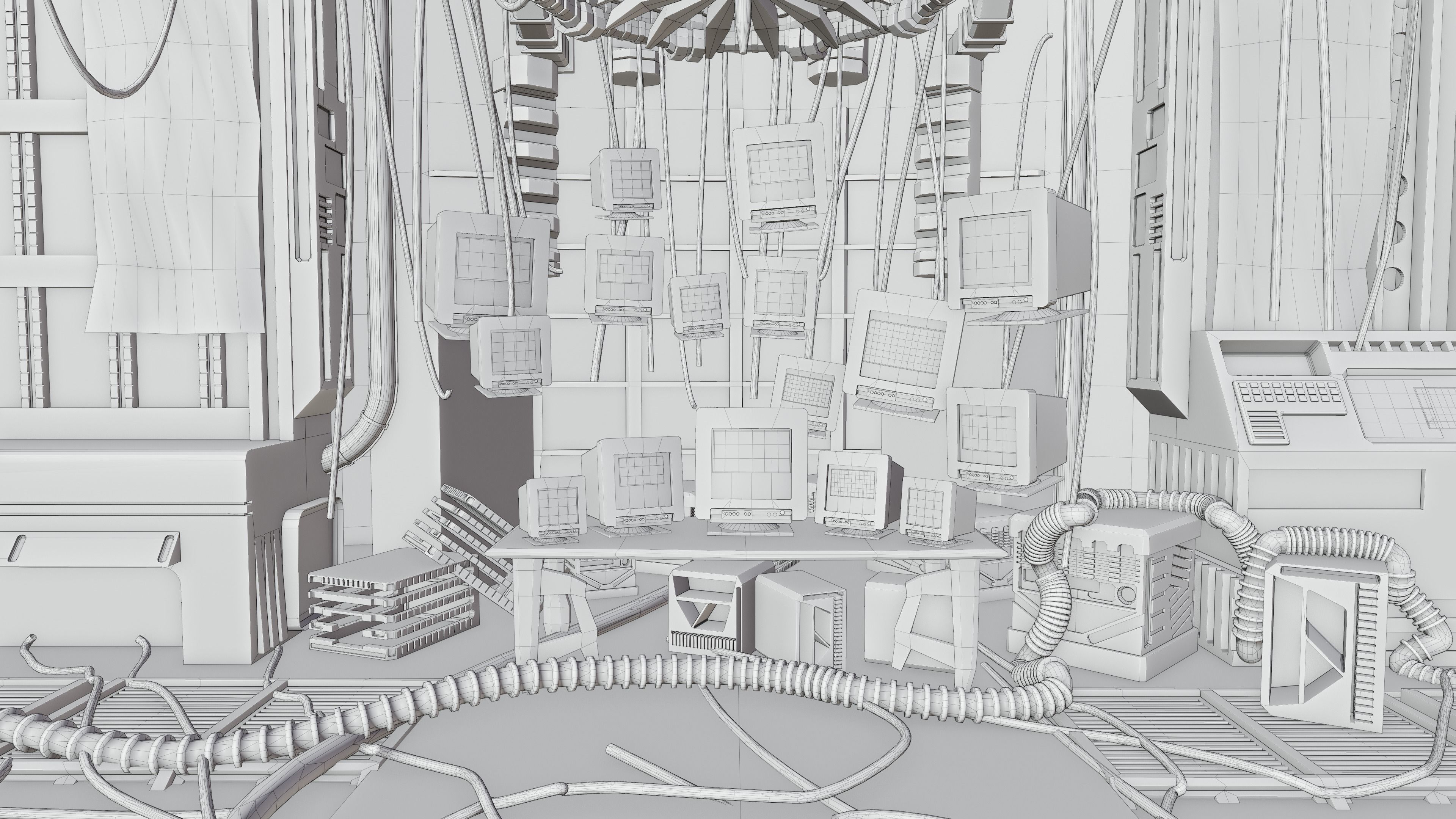 3d lowpoly Cyberpunk style dystopic computer room Low-poly 3D model_25