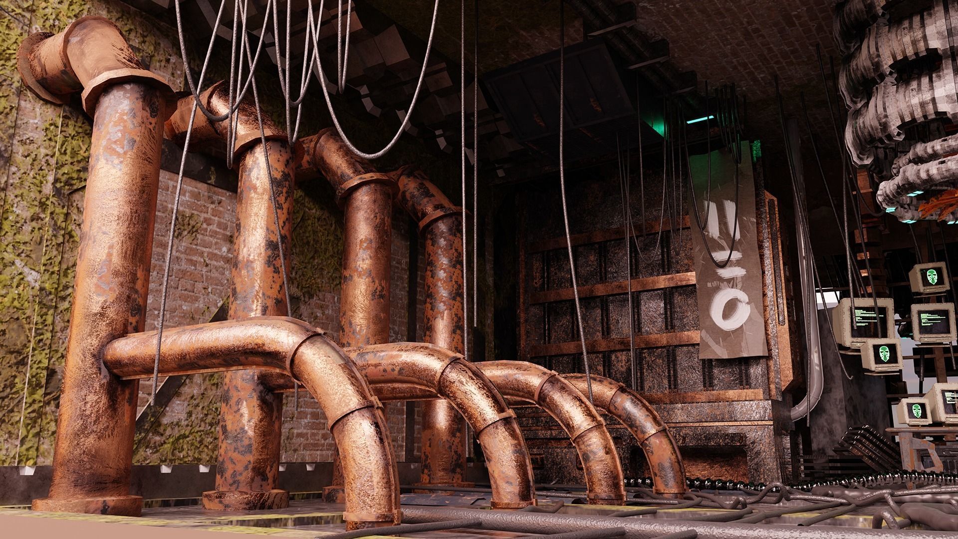 3d lowpoly Cyberpunk style dystopic computer room Low-poly 3D model_6