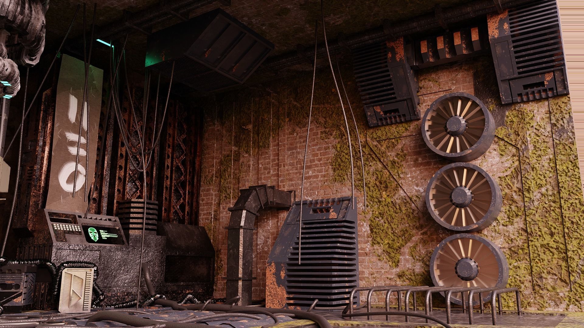 3d lowpoly Cyberpunk style dystopic computer room Low-poly 3D model_7