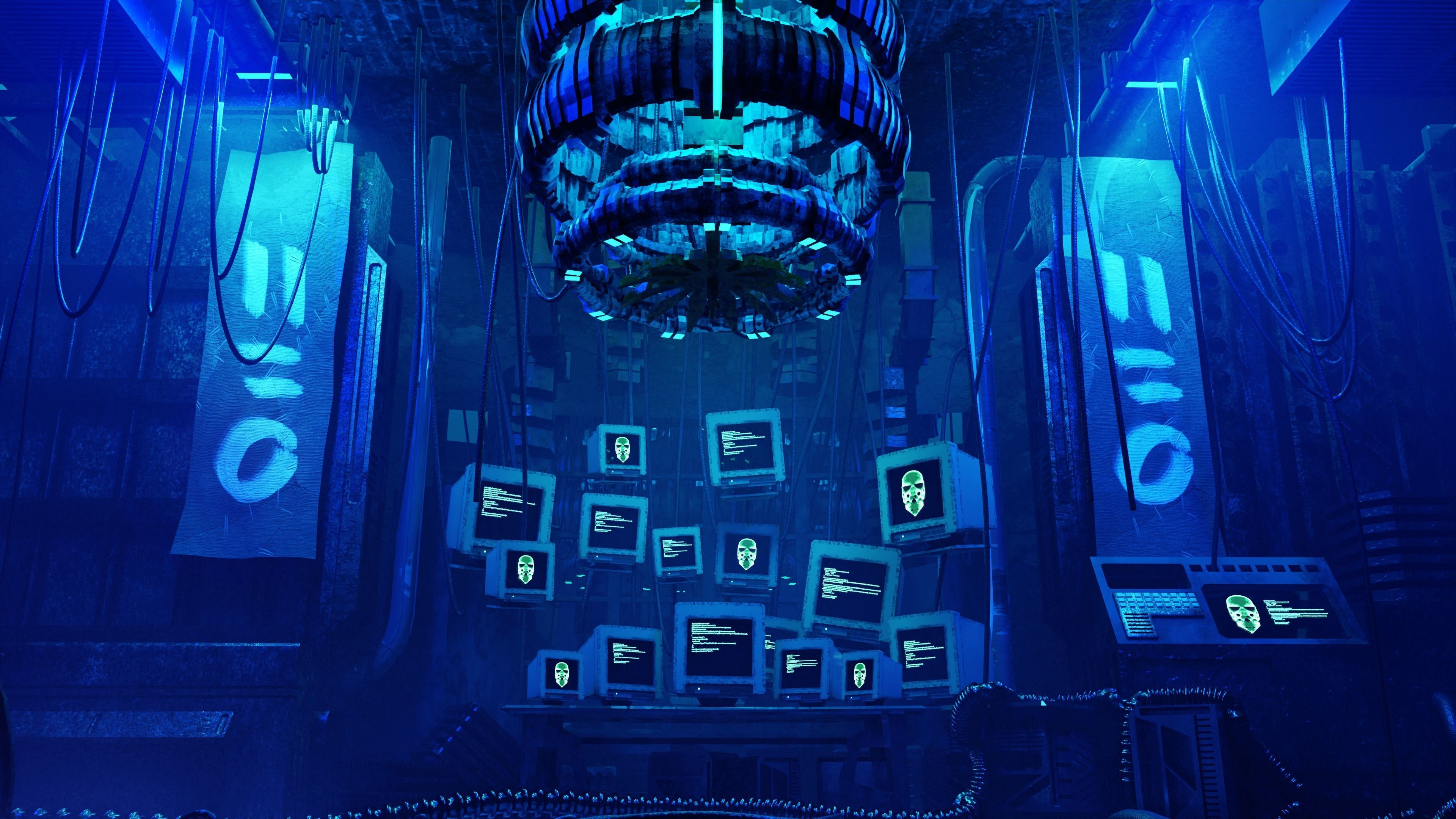 3d lowpoly Cyberpunk style dystopic computer room Low-poly 3D model_2