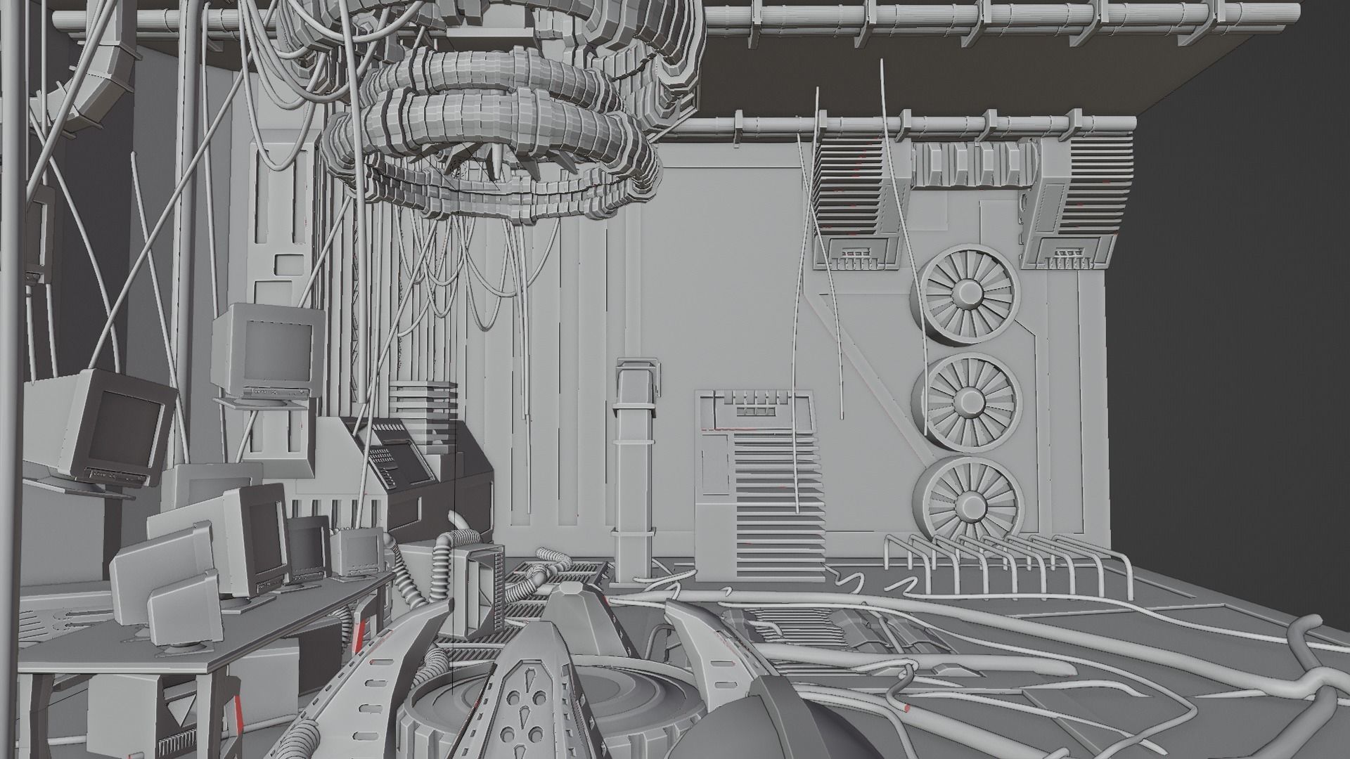 3d lowpoly Cyberpunk style dystopic computer room Low-poly 3D model_21