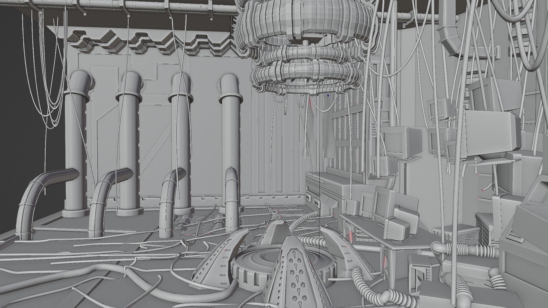 3d lowpoly Cyberpunk style dystopic computer room Low-poly 3D model_14