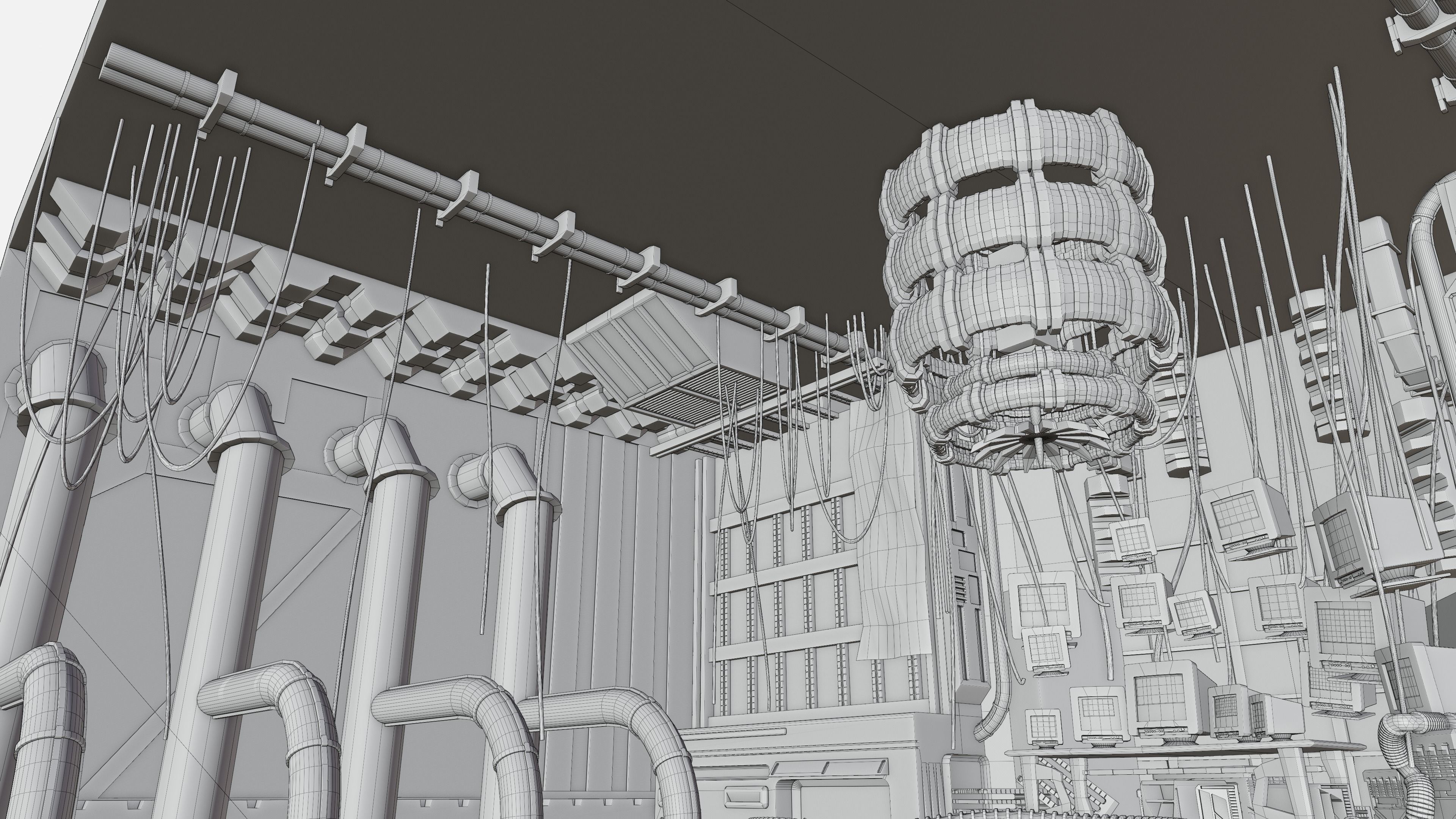 3d lowpoly Cyberpunk style dystopic computer room Low-poly 3D model_26