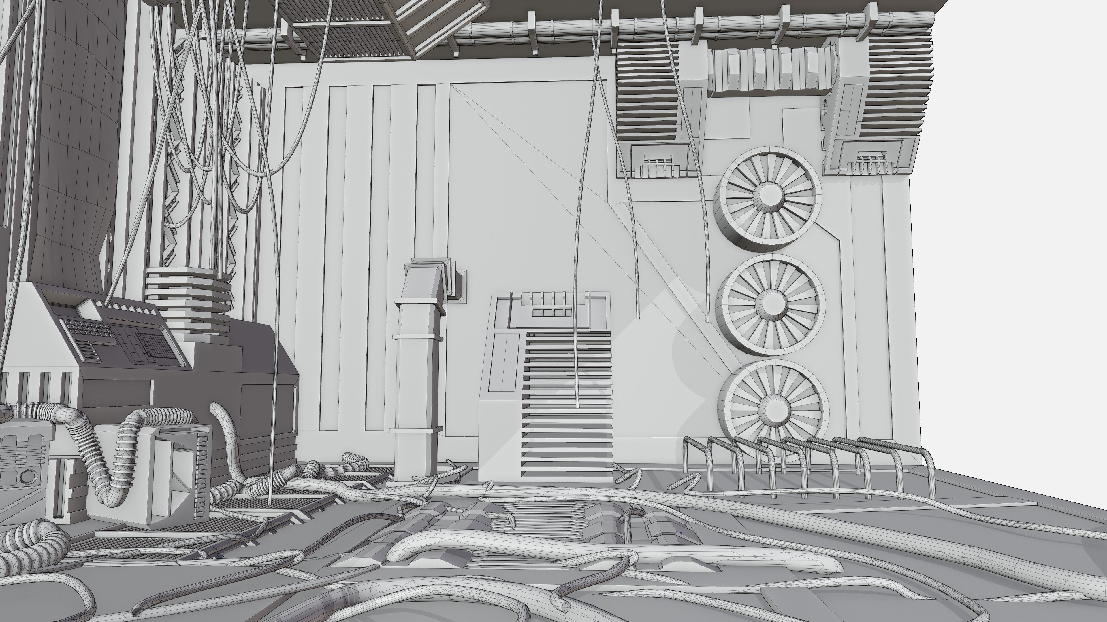 3d lowpoly Cyberpunk style dystopic computer room Low-poly 3D model_10