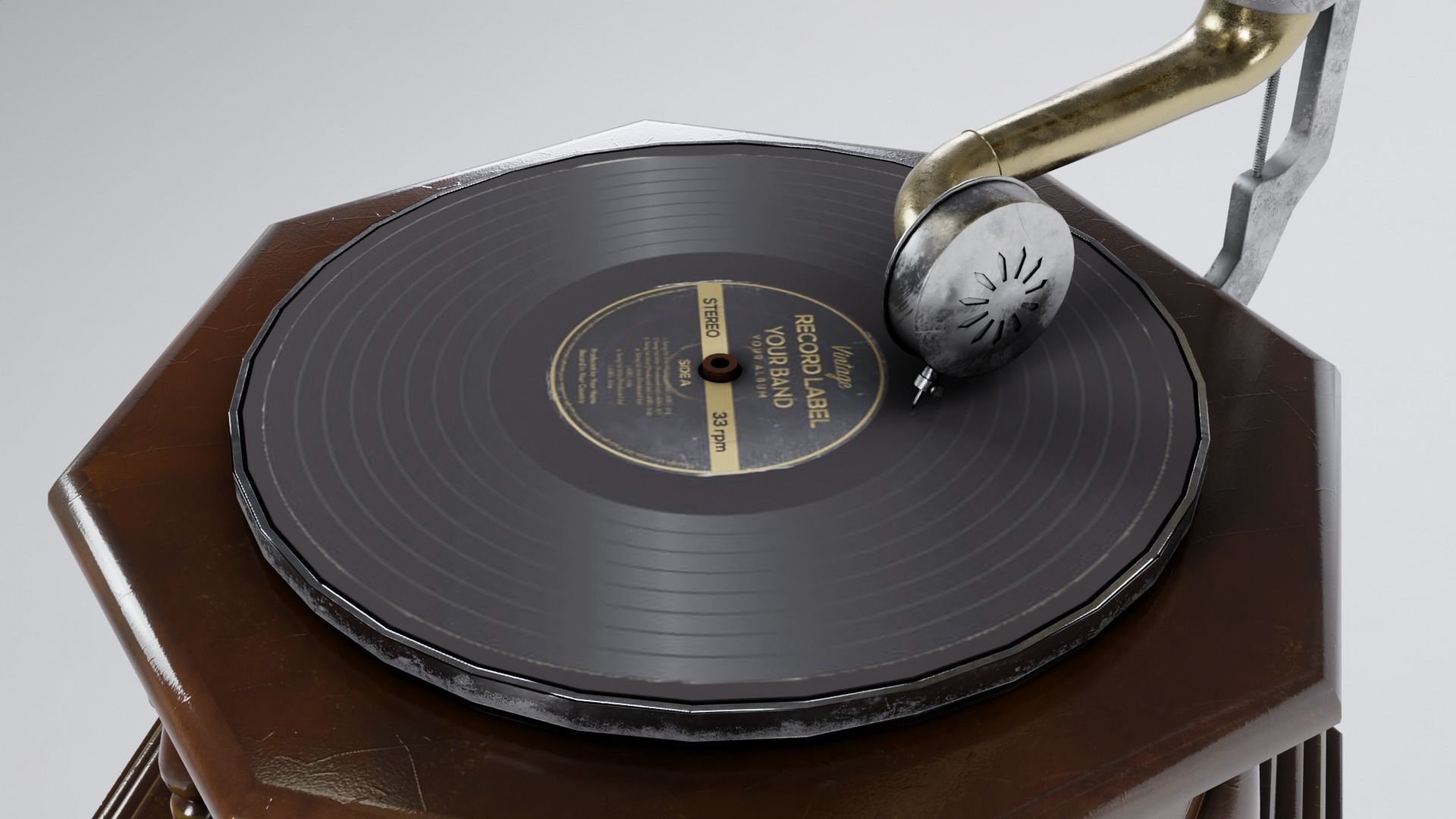 Classic Retro Gramophone Low-poly 3D model_6