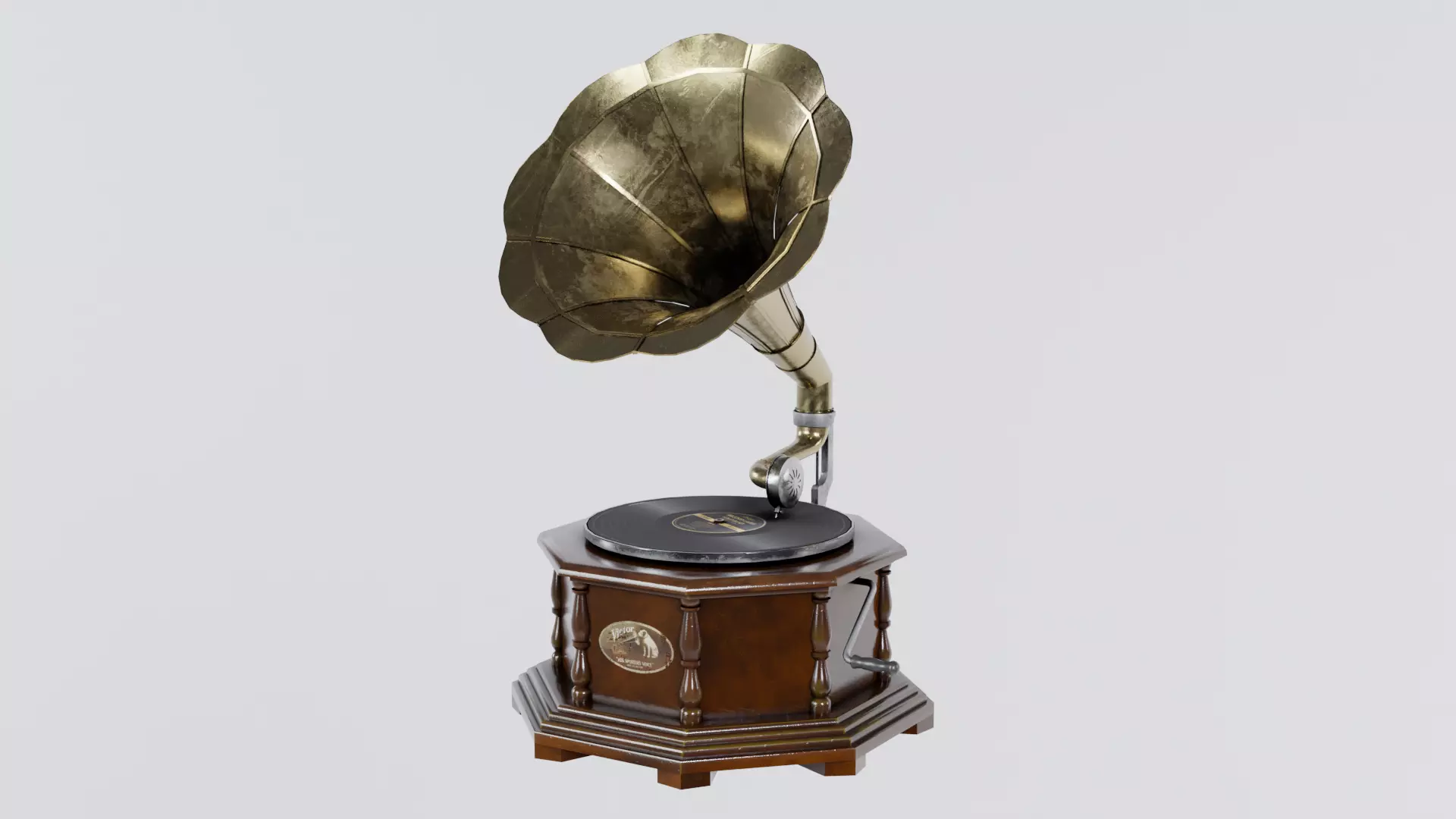 Classic Retro Gramophone Low-poly 3D model_0