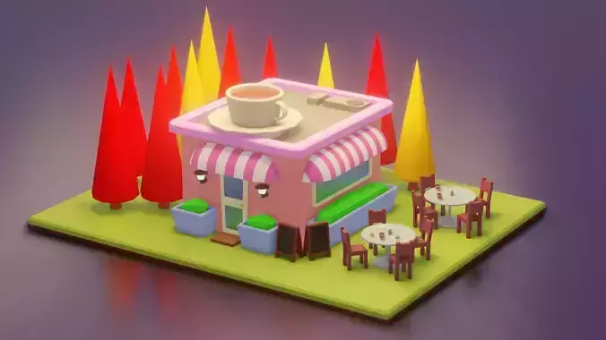 Low poly Coffee shop  Low-poly 3D model
