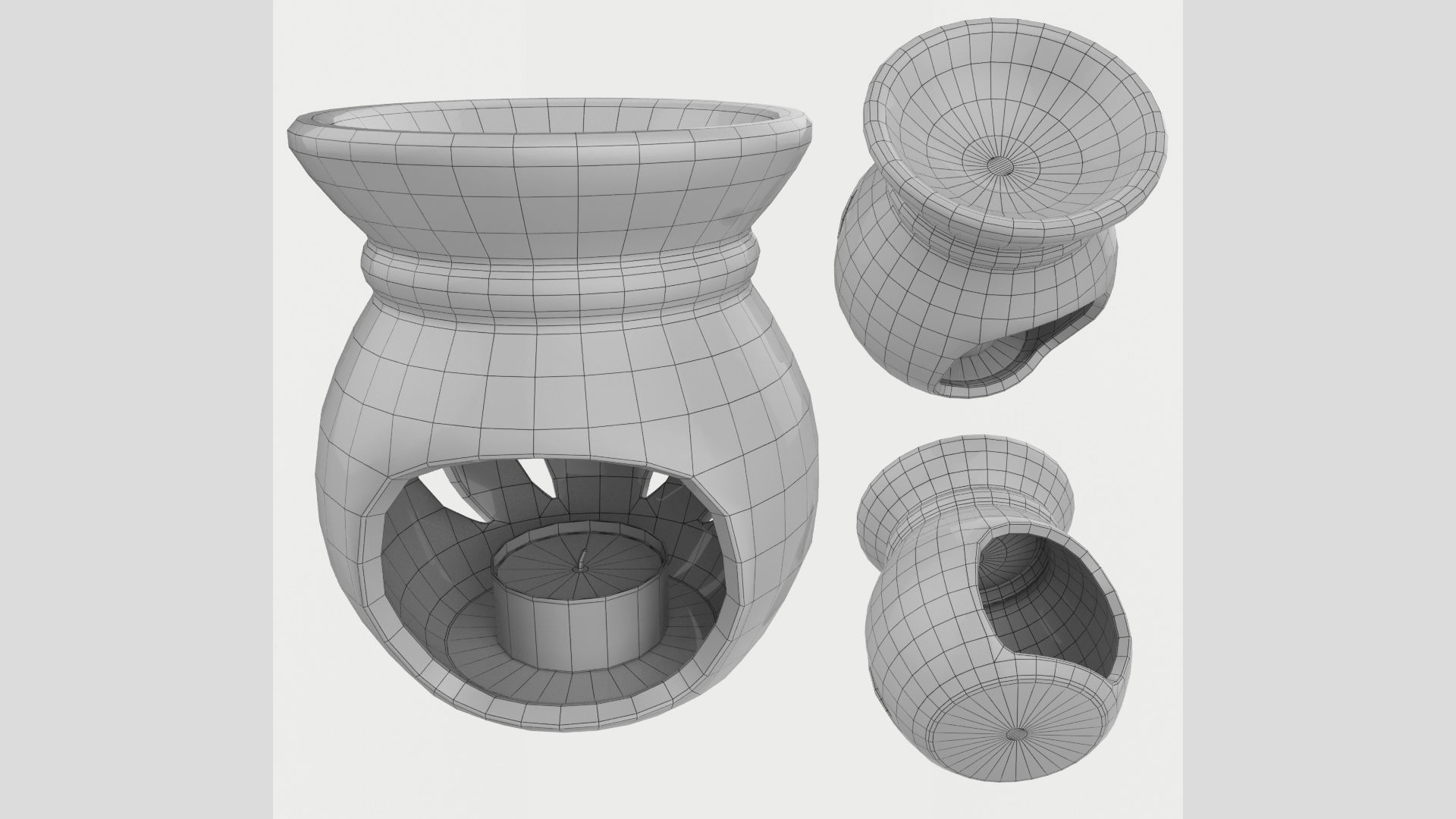 Ceramic Aroma Lamp with Candle Low High Poly 3D model_14