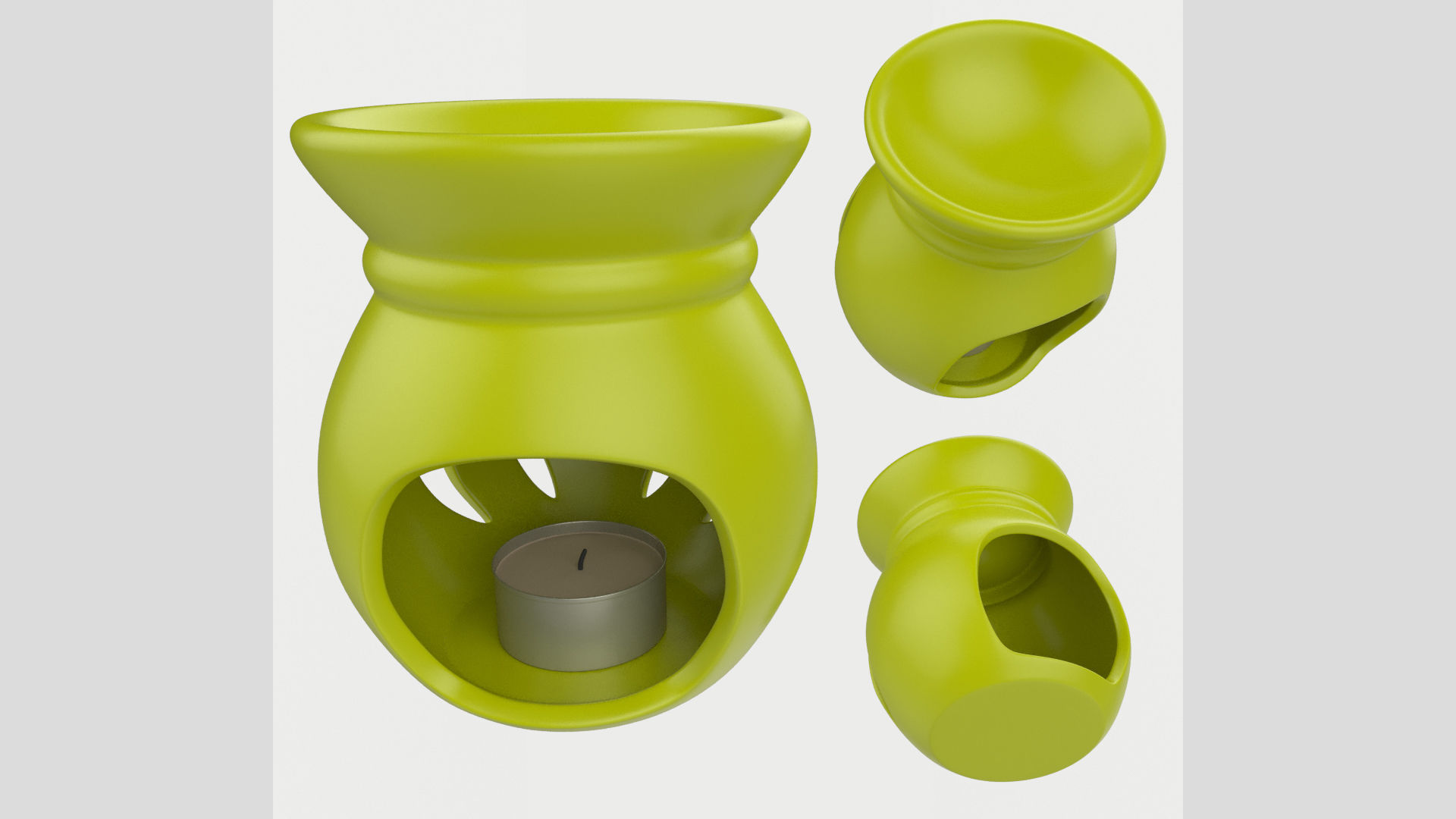 Ceramic Aroma Lamp with Candle Low High Poly 3D model_10