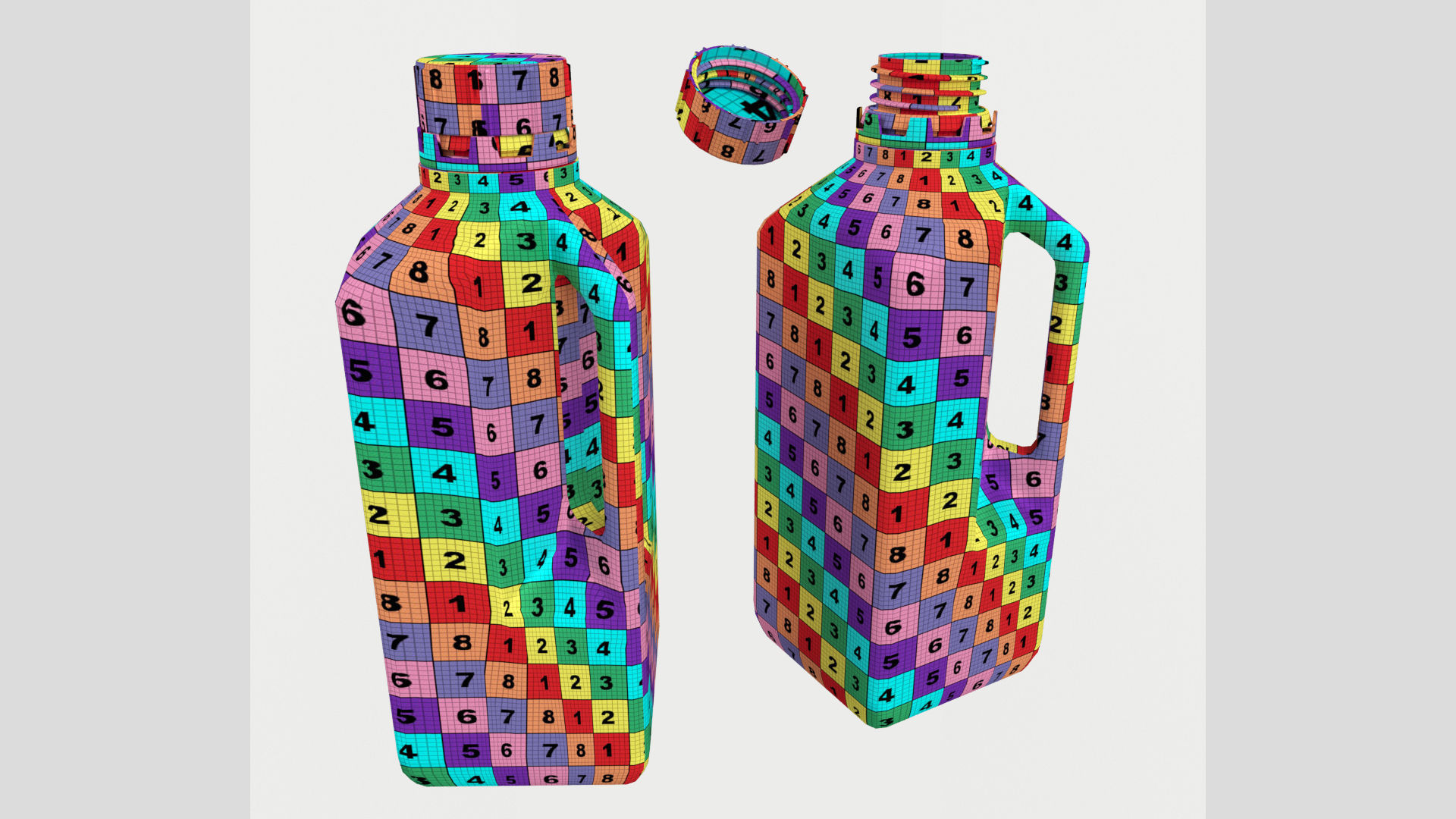 1L 34oz Square Bottle with Handle Low High Poly  3D model_10