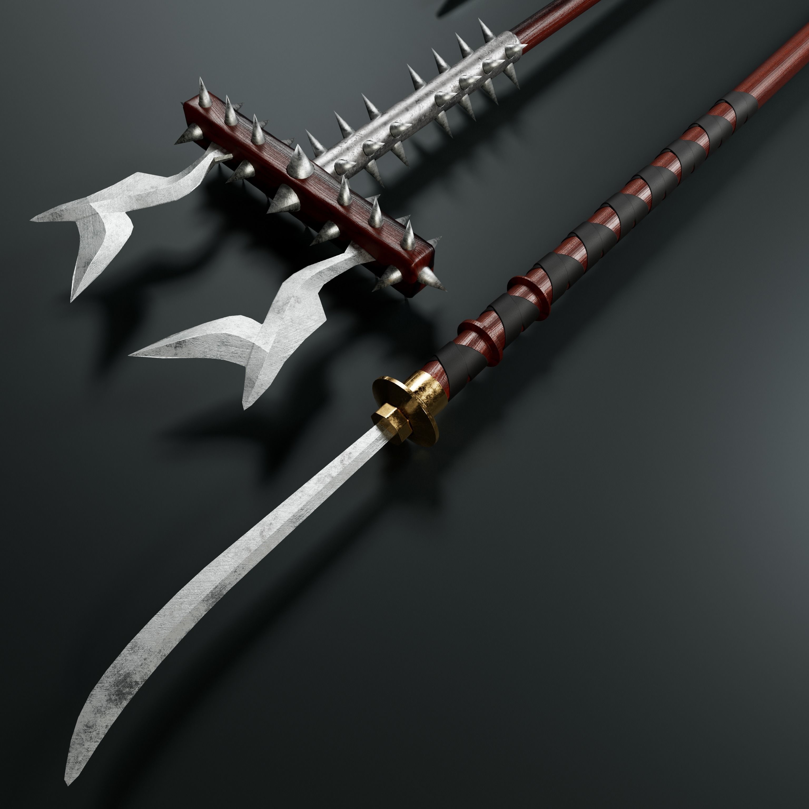 4 Ninja Weapons pack Low-poly 3D model_1