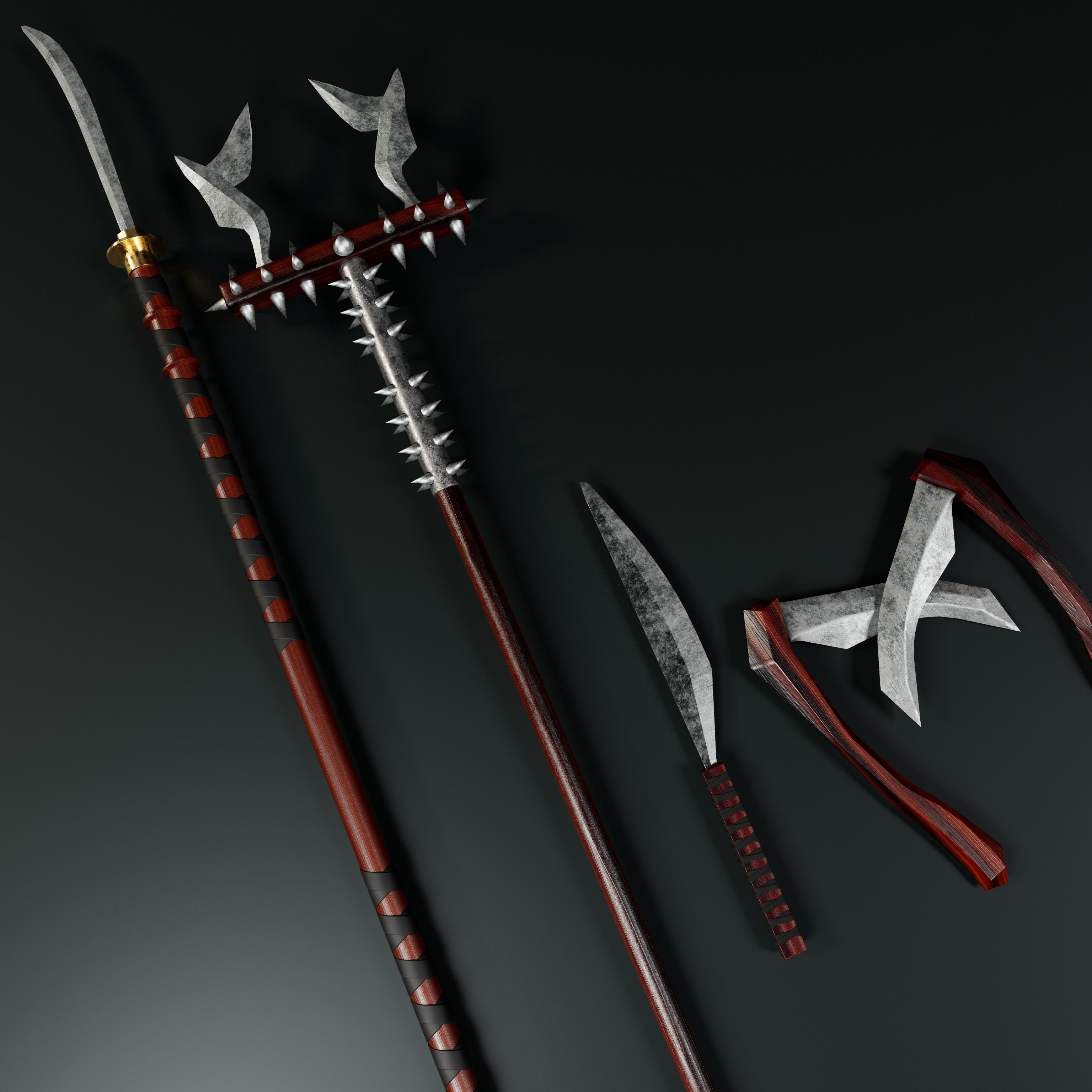 4 Ninja Weapons pack Low-poly 3D model_2