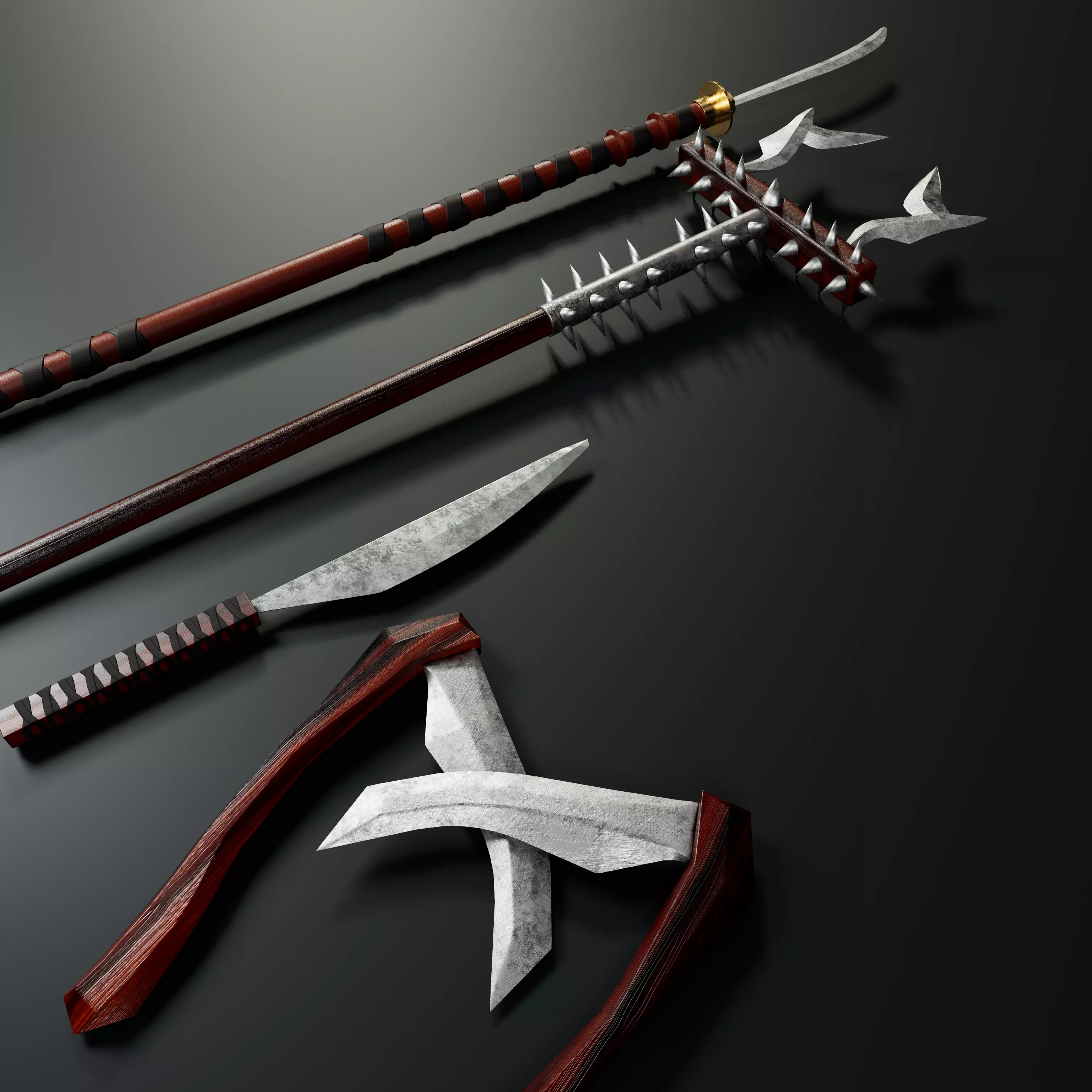 4 Ninja Weapons pack Low-poly 3D model_0