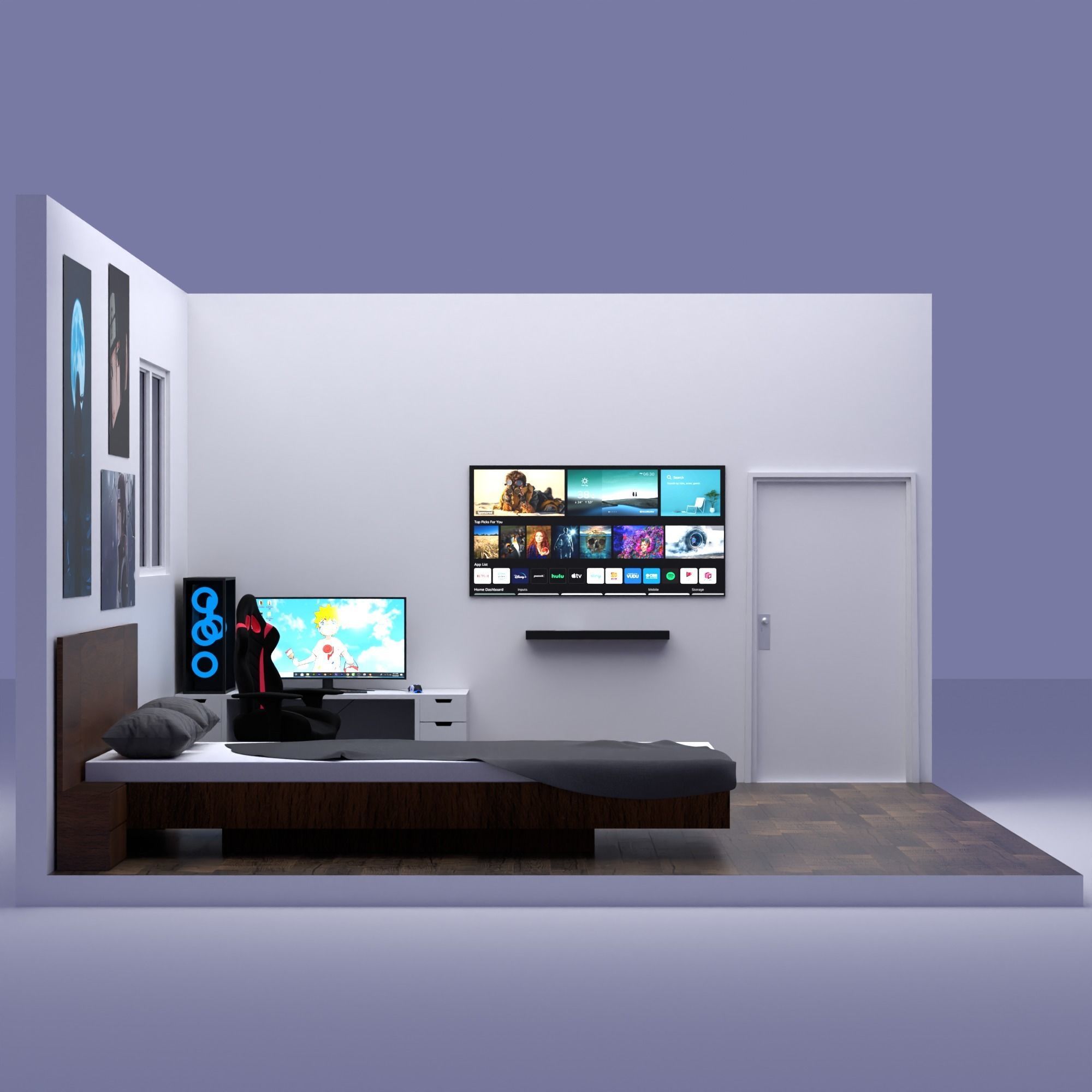 Gaming room free 3d room setup for all blender user Free low-poly 3D model_6