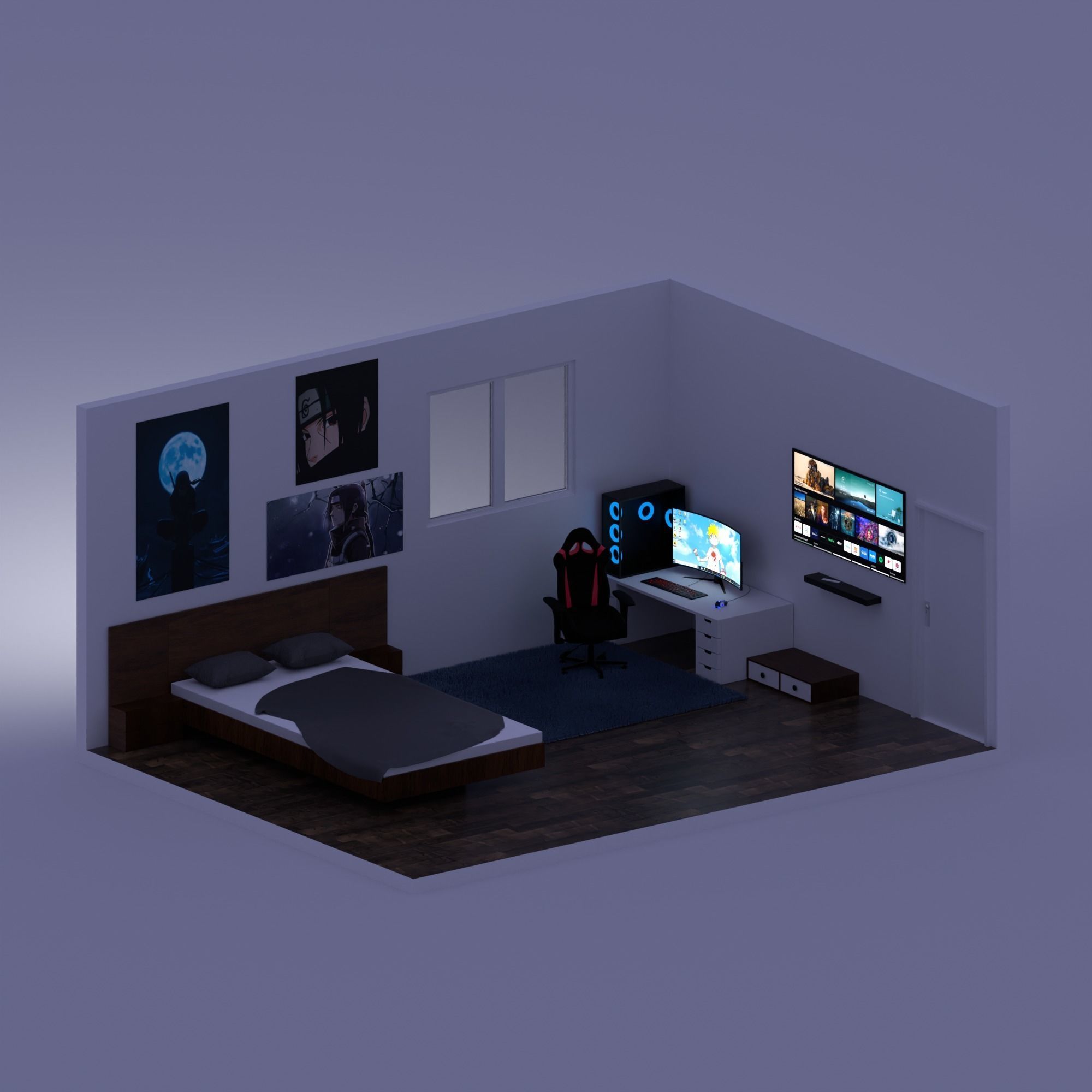 Gaming room free 3d room setup for all blender user Free low-poly 3D model_4