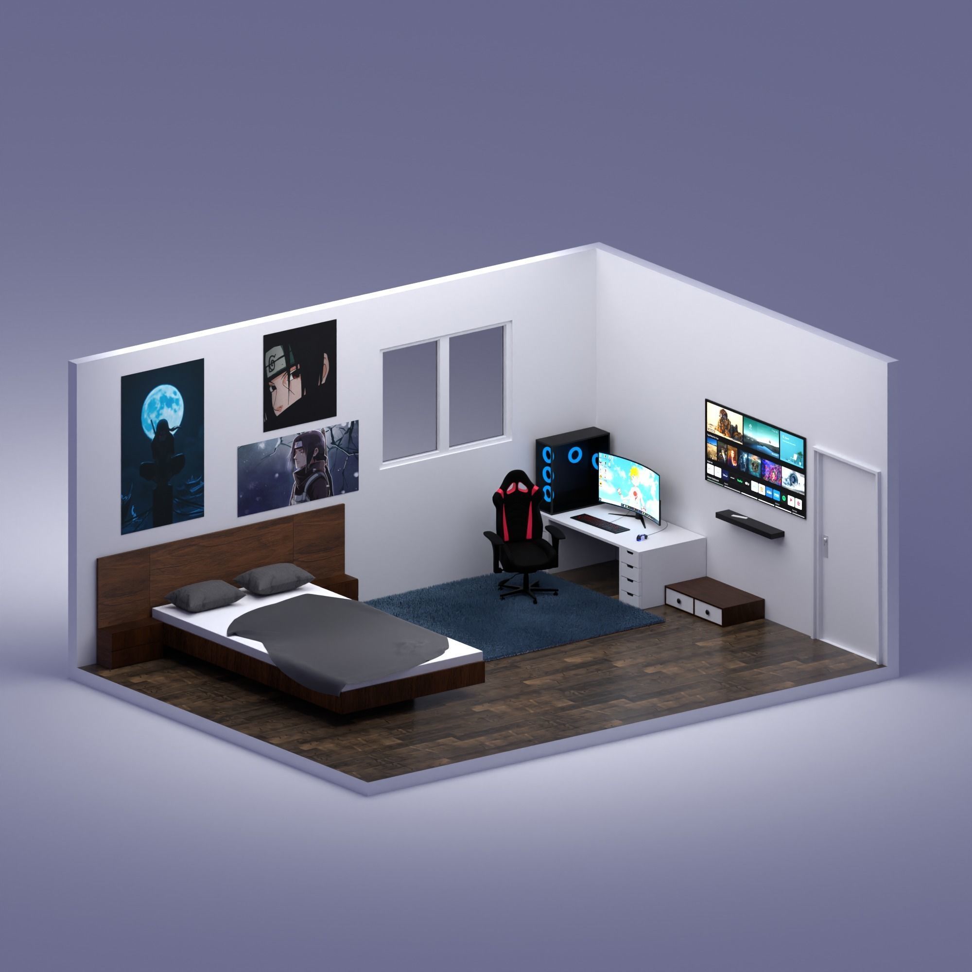 Gaming room free 3d room setup for all blender user Free low-poly 3D model_5