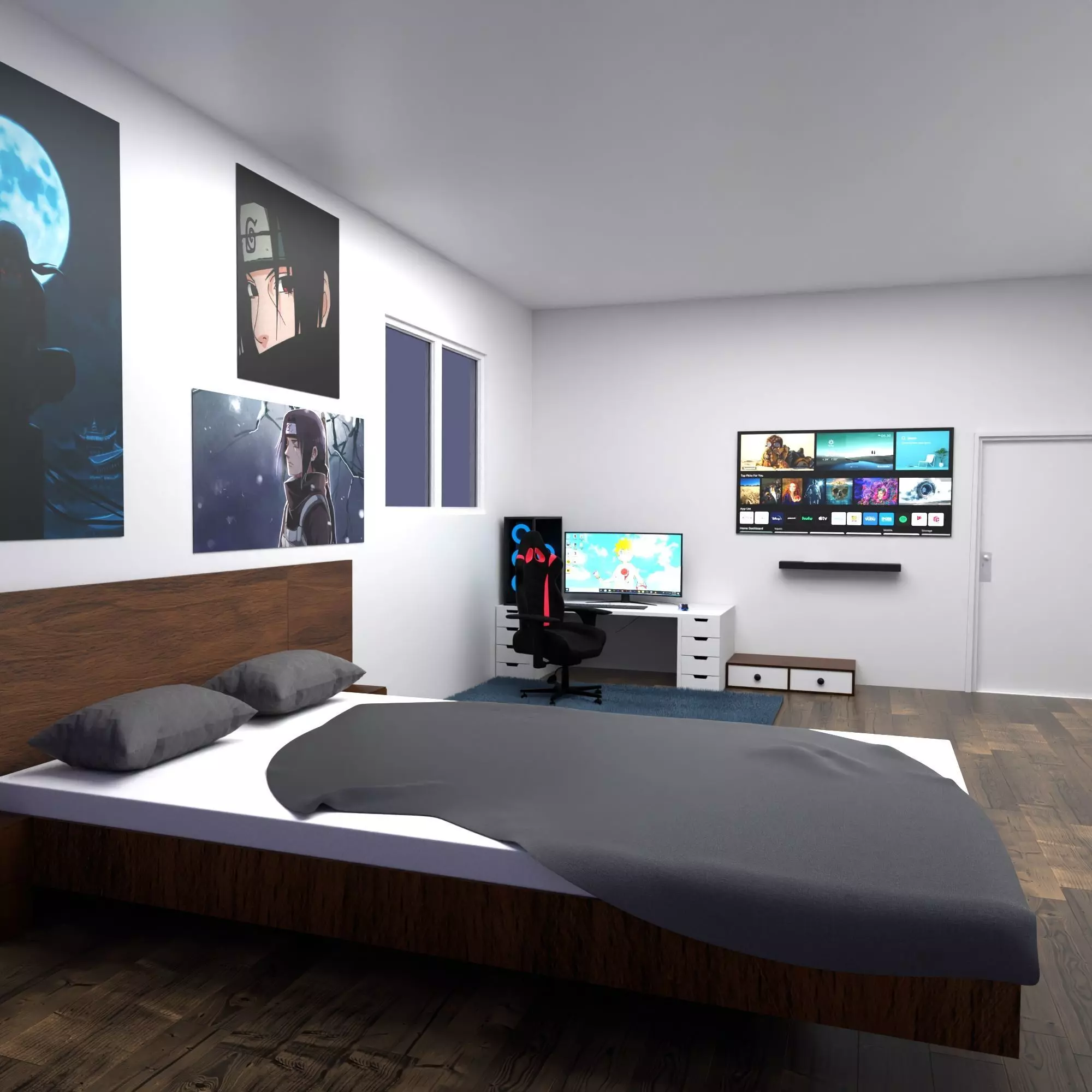 Gaming room free 3d room setup for all blender user Free low-poly 3D model_0