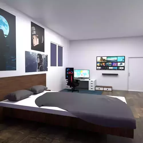 Gaming room free 3d room setup for all blender user Free low-poly 3D model