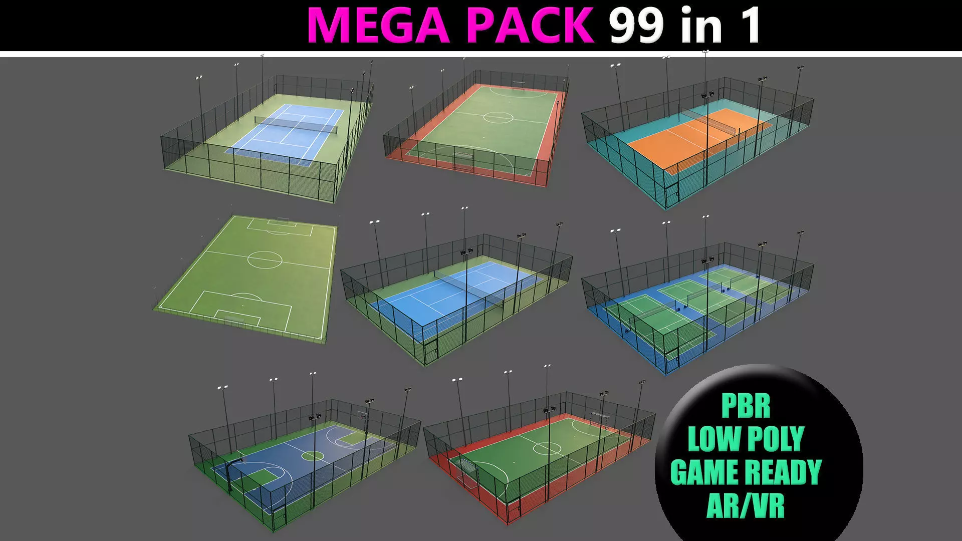 PBR Multi Modular Sports Court - Mega Pack 3D Model Collection_0