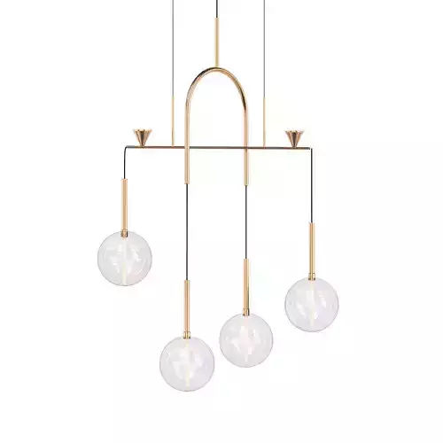 DEWDROPS four light chandelier in brass with glass globes