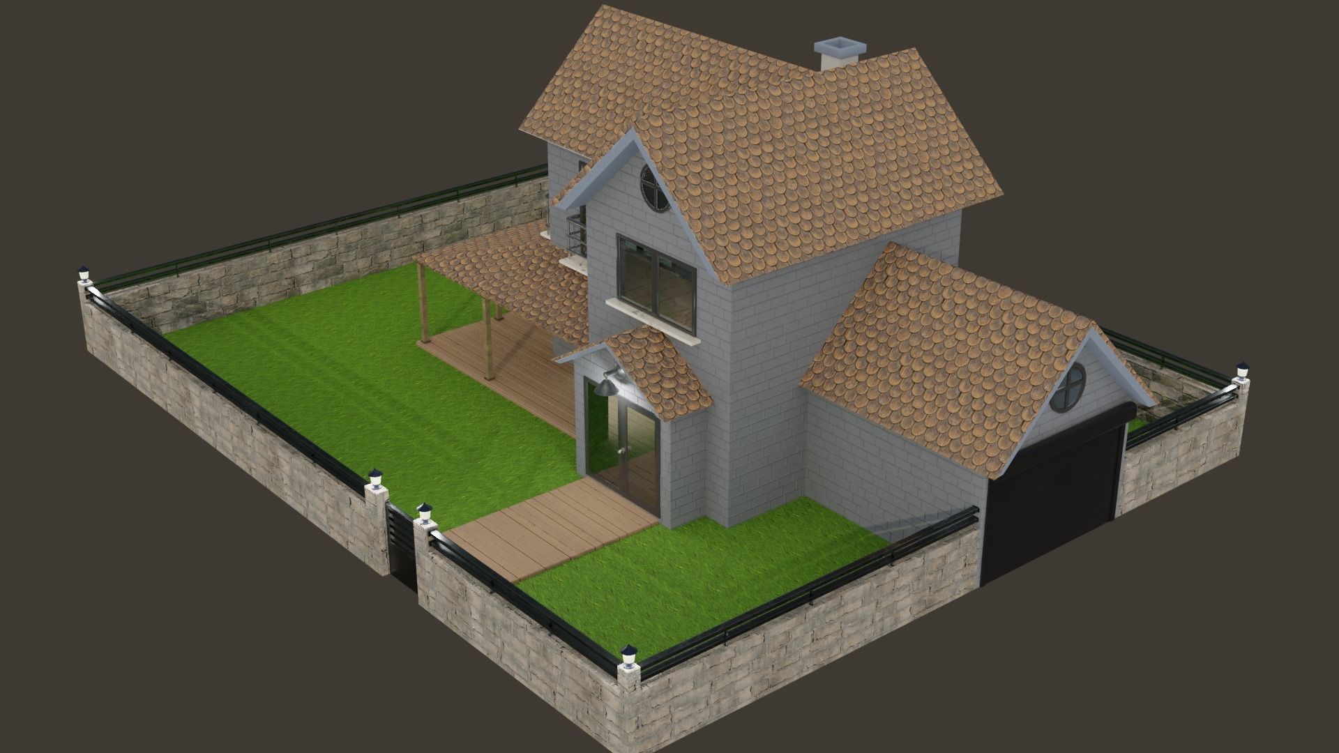 MODERN HOUSE PBR 3D MODEL lowpoly Low-poly 3D model_3