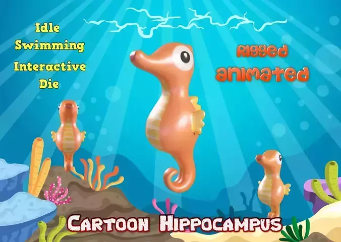Hippocampus cartoon Free low-poly 3D model