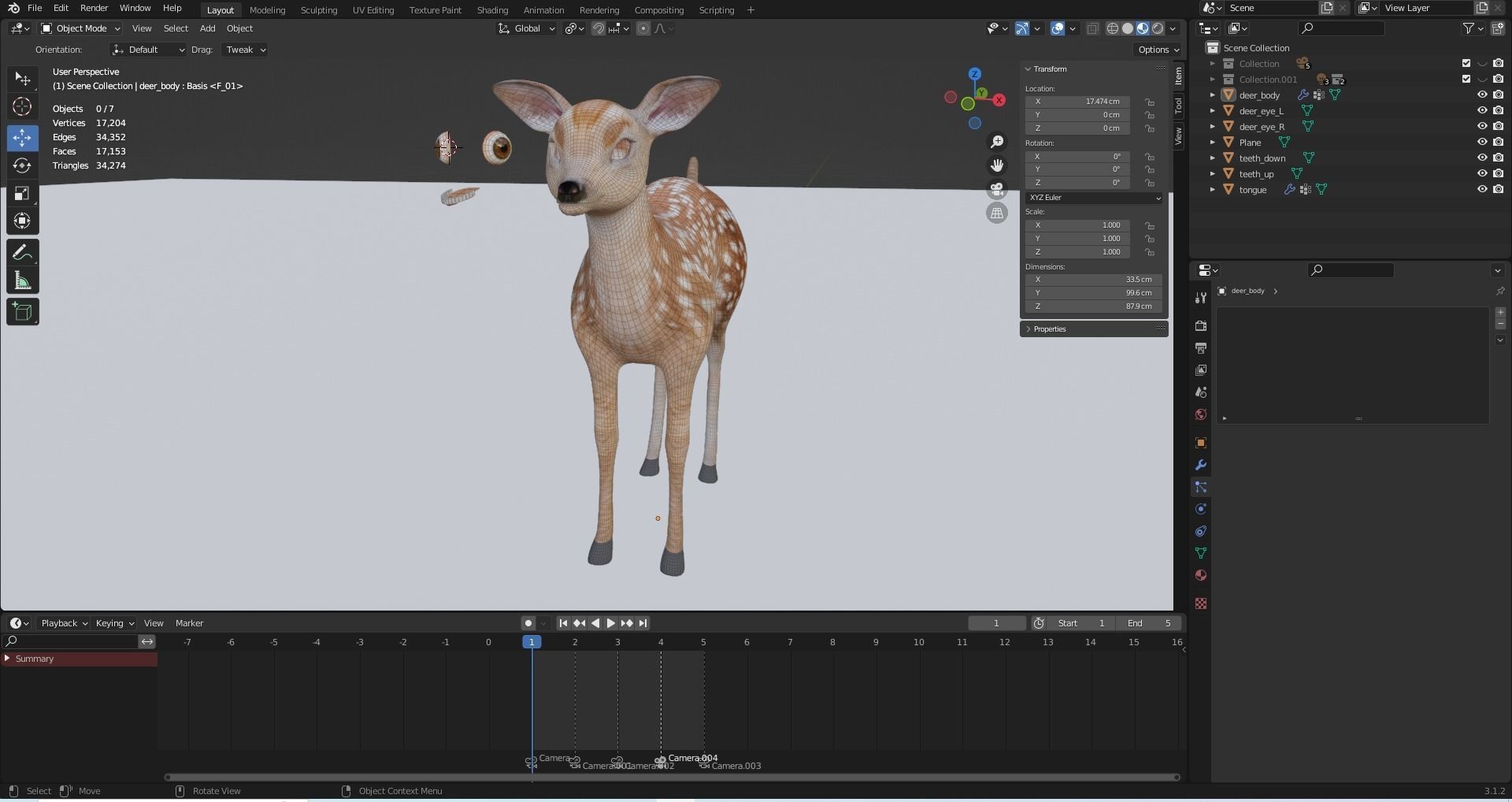 Fawn Deer Rigged and Animated Low-poly 3D model_24