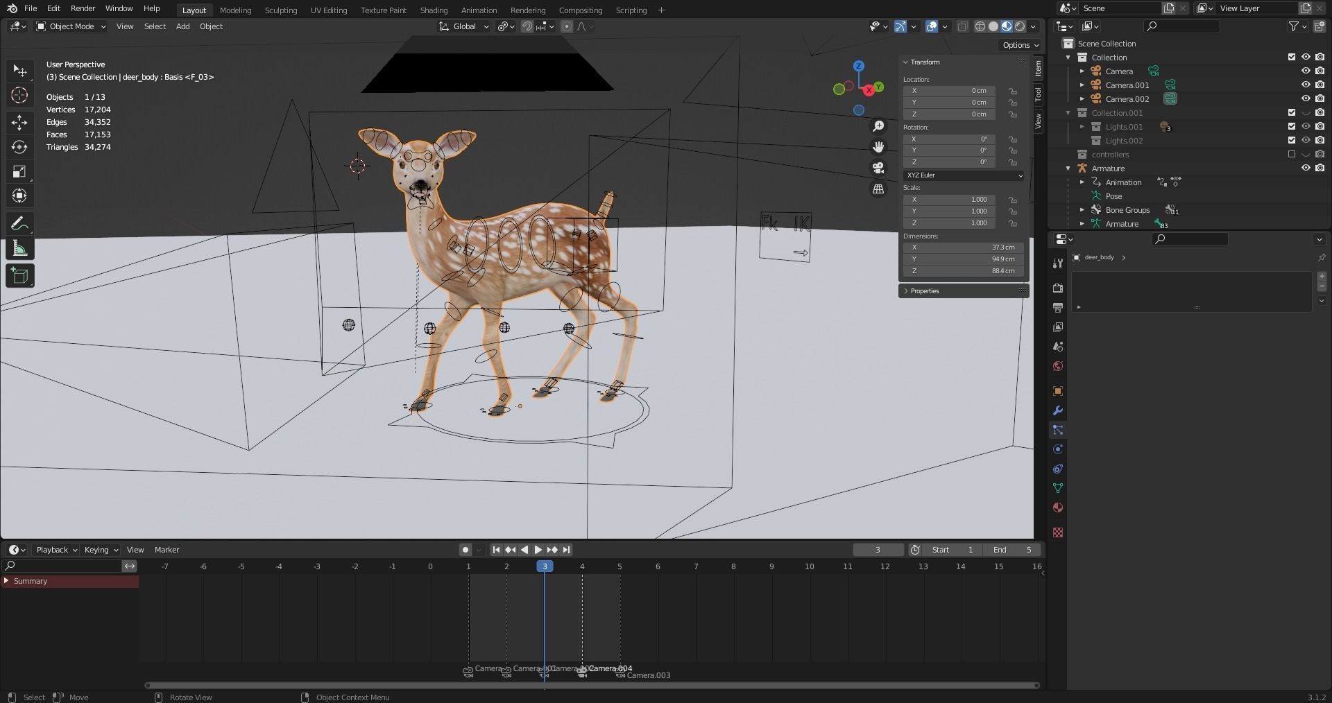 Fawn Deer Rigged and Animated Low-poly 3D model_27