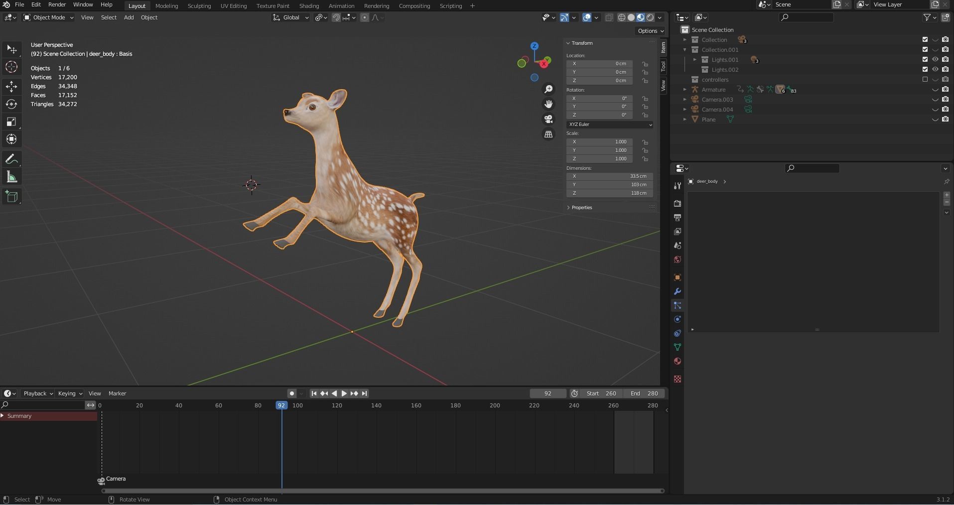 Fawn Deer Rigged and Animated Low-poly 3D model_20