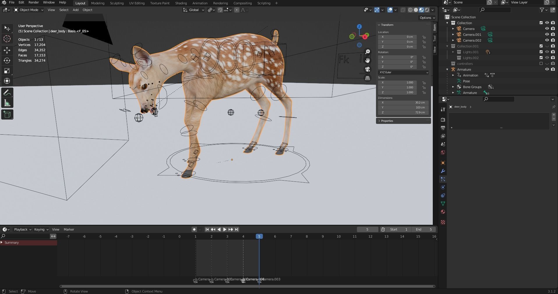 Fawn Deer Rigged and Animated Low-poly 3D model_16