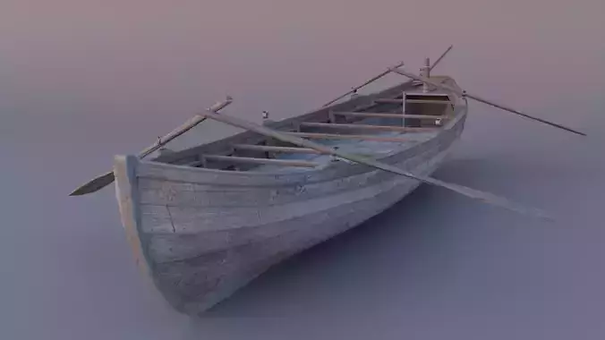 Rowboat wooden boat with two oars Low-poly 3D model