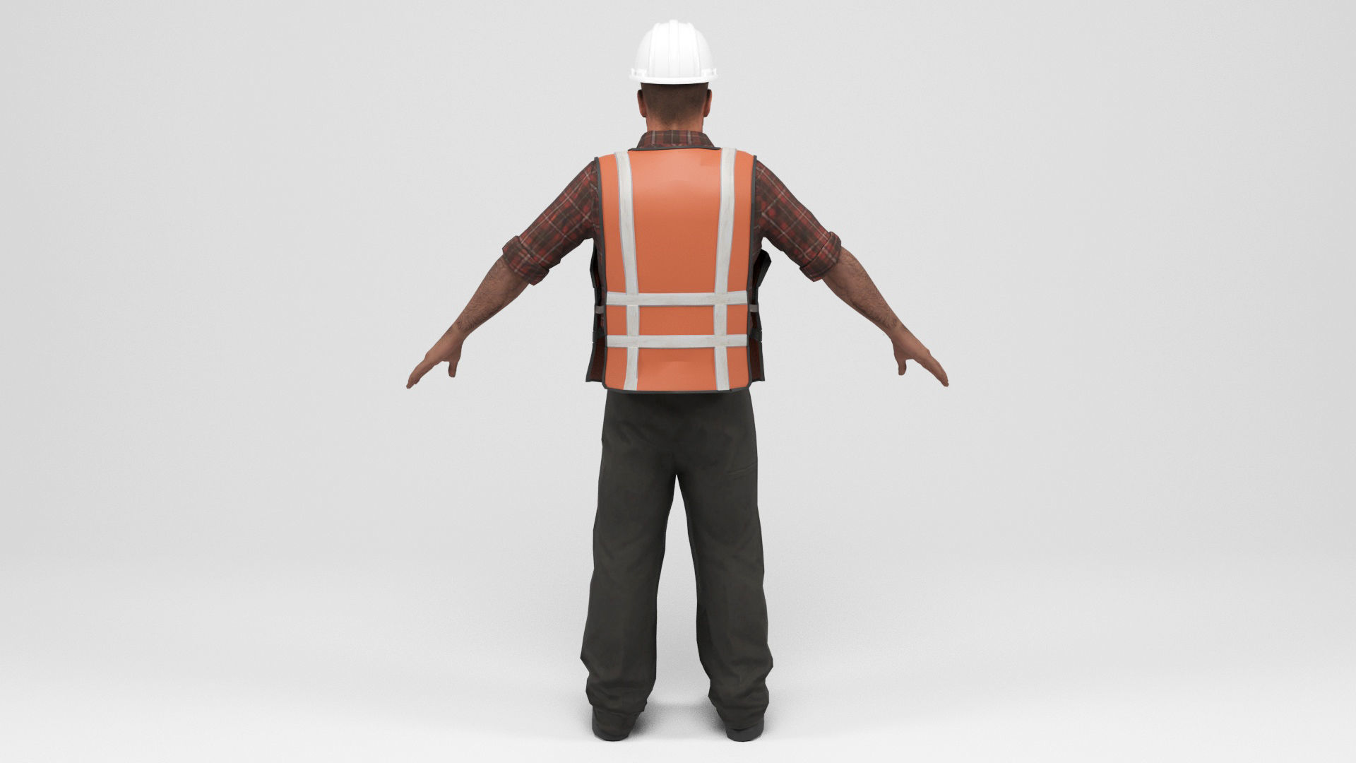 Worker 3 construction wearing hard hat and safety vest Low-poly 3D model_4