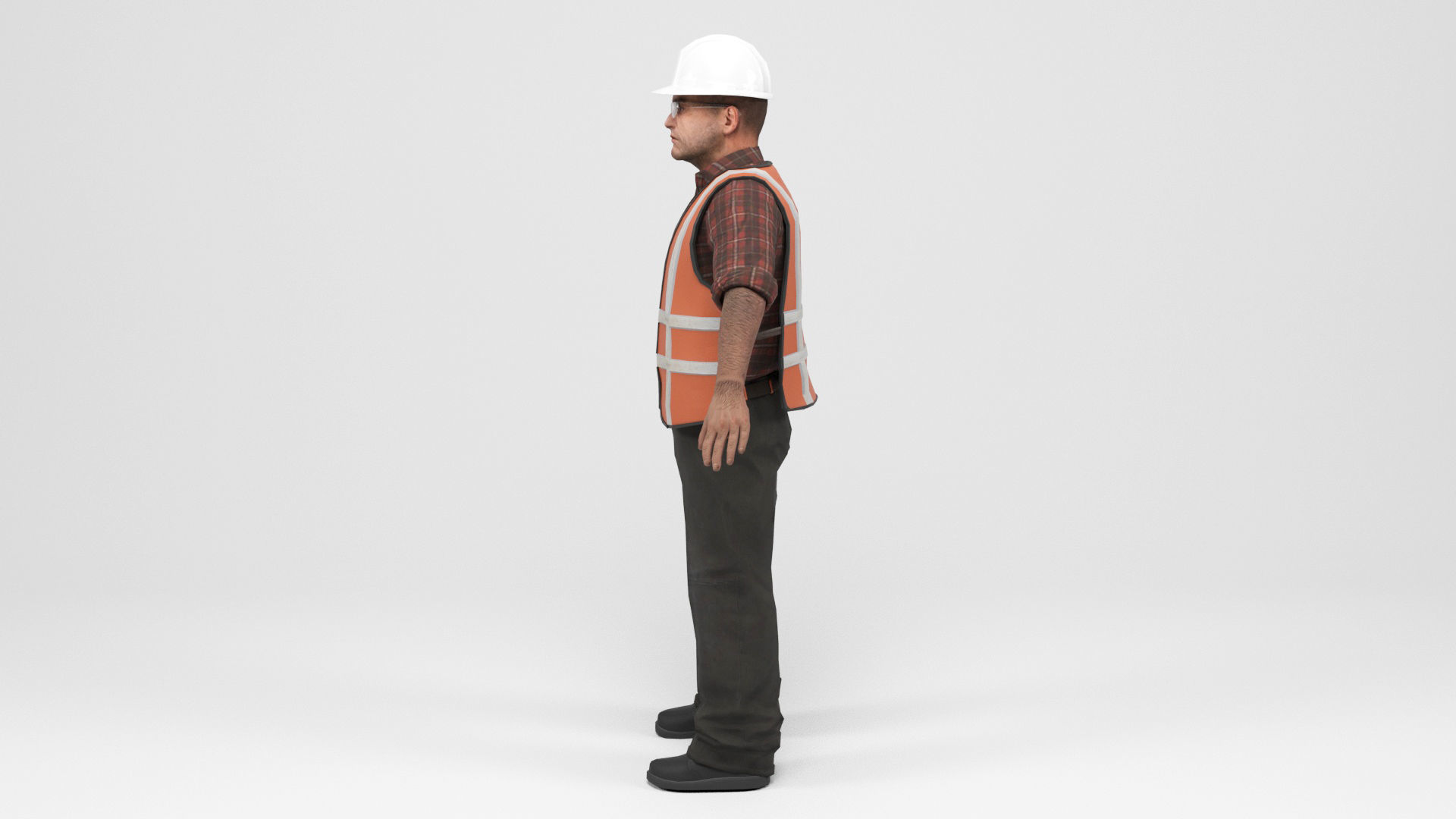 Worker 3 construction wearing hard hat and safety vest Low-poly 3D model_3