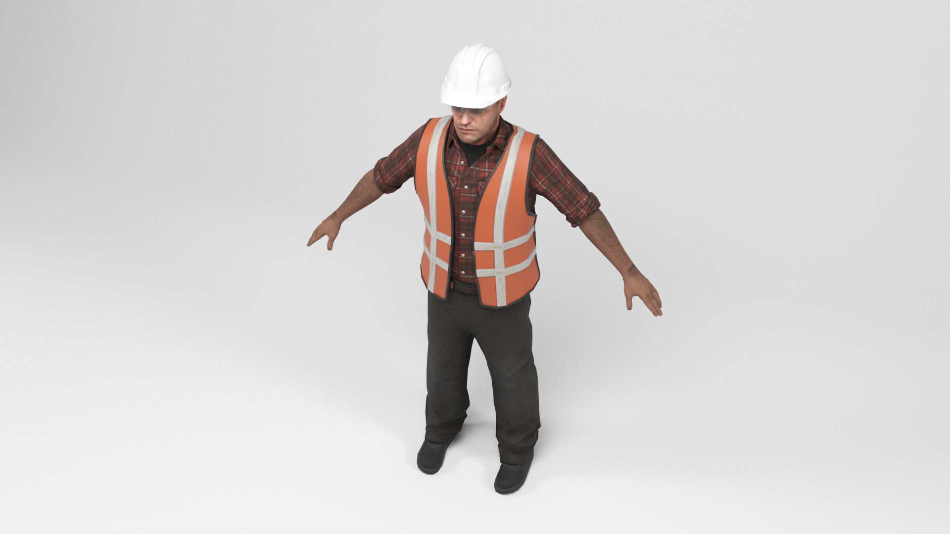 Worker 3 construction wearing hard hat and safety vest Low-poly 3D model_5