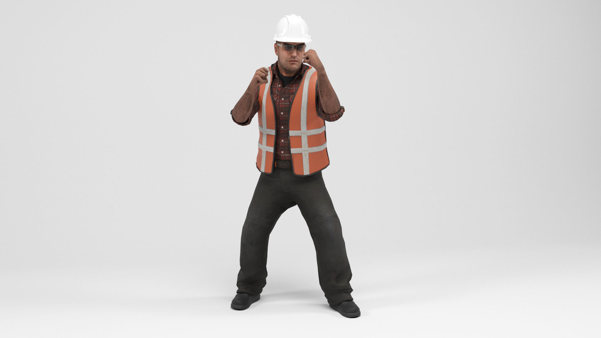 Worker 3 construction wearing hard hat and safety vest Low-poly 3D model_9
